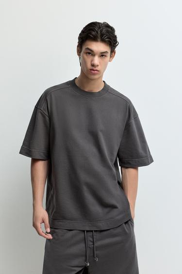 Faded-effect short sleeve sweatshirt — BLACK 1