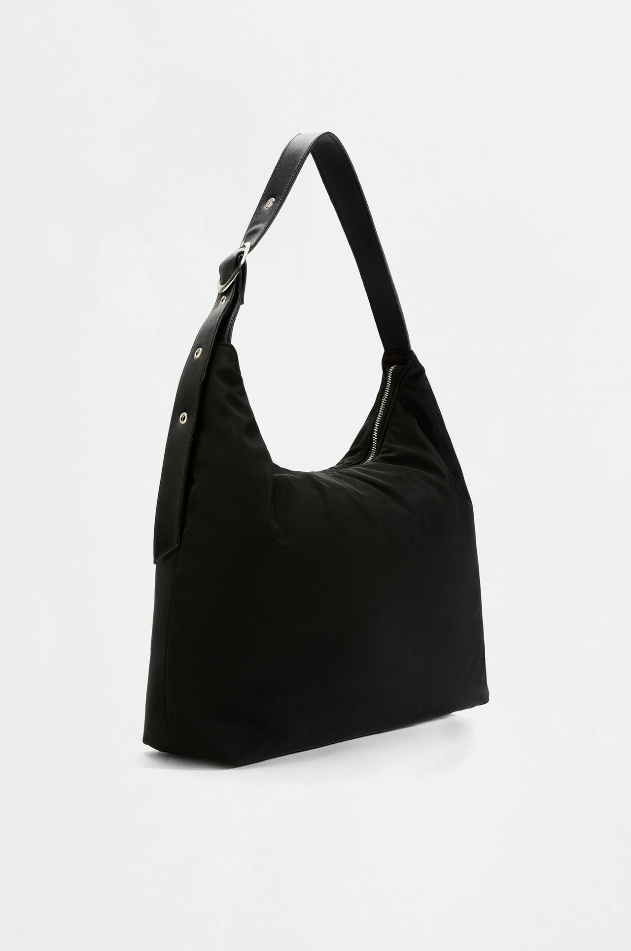 Nylon shoulder bag — BLACK