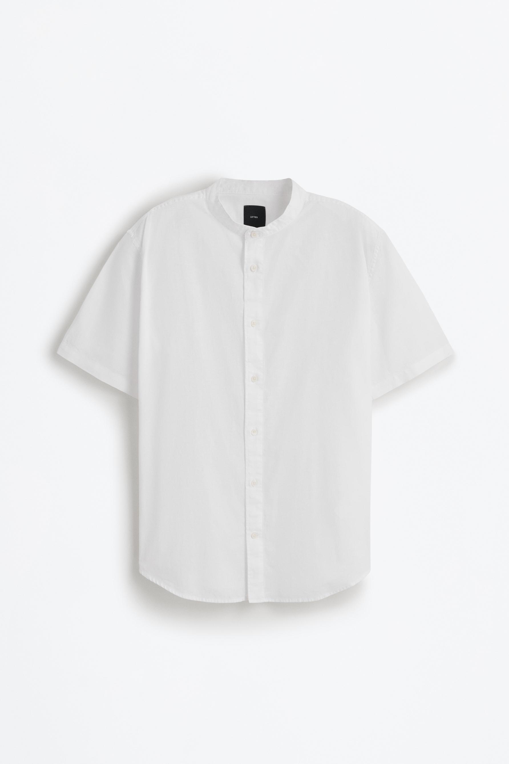 Linen-cotton stand collar shirt — WHITE