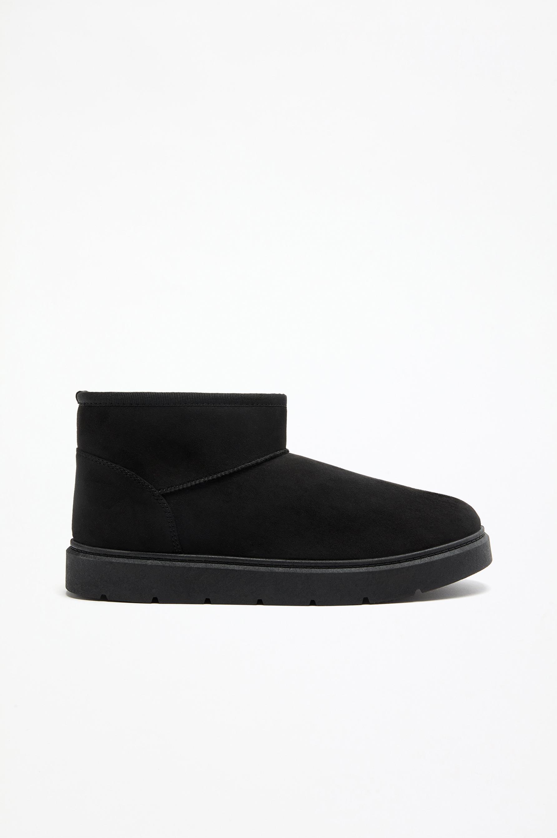Flat mini fur ankle boots — BLACK