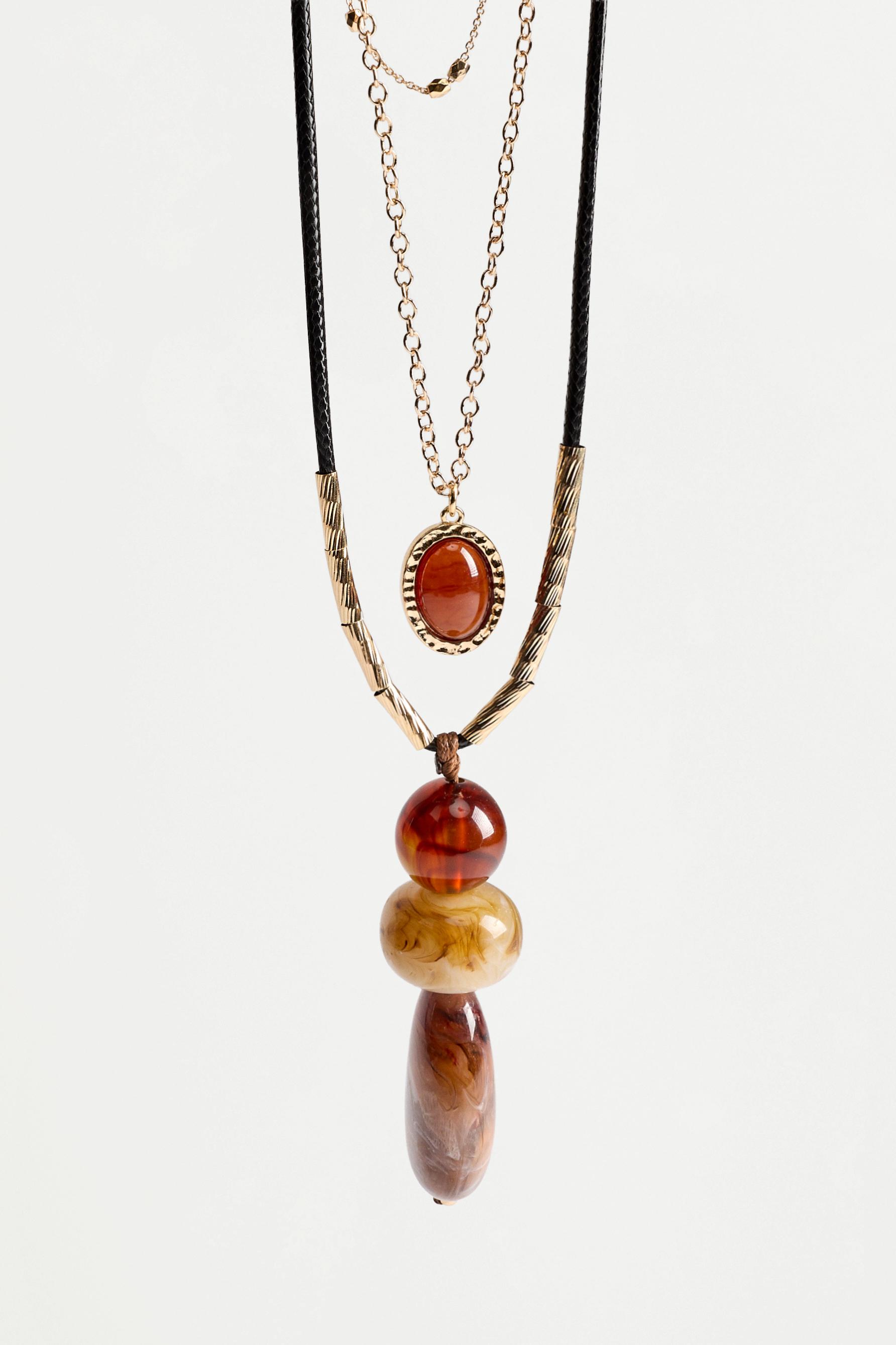 Layered stone necklace — BROWN TONES