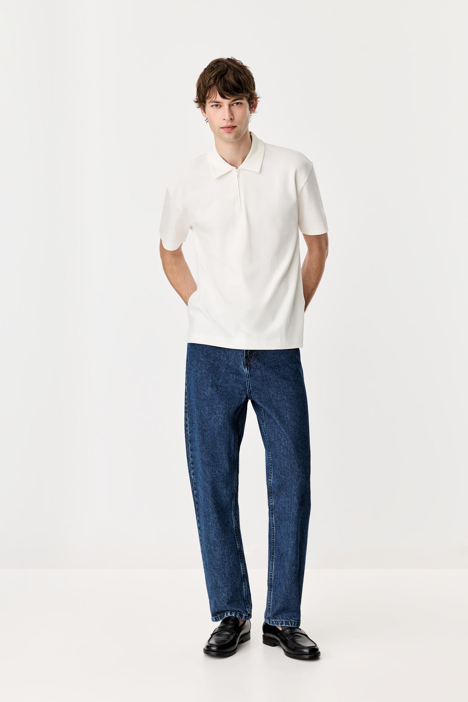 Interlock zip-up polo shirt — OFF WHITE