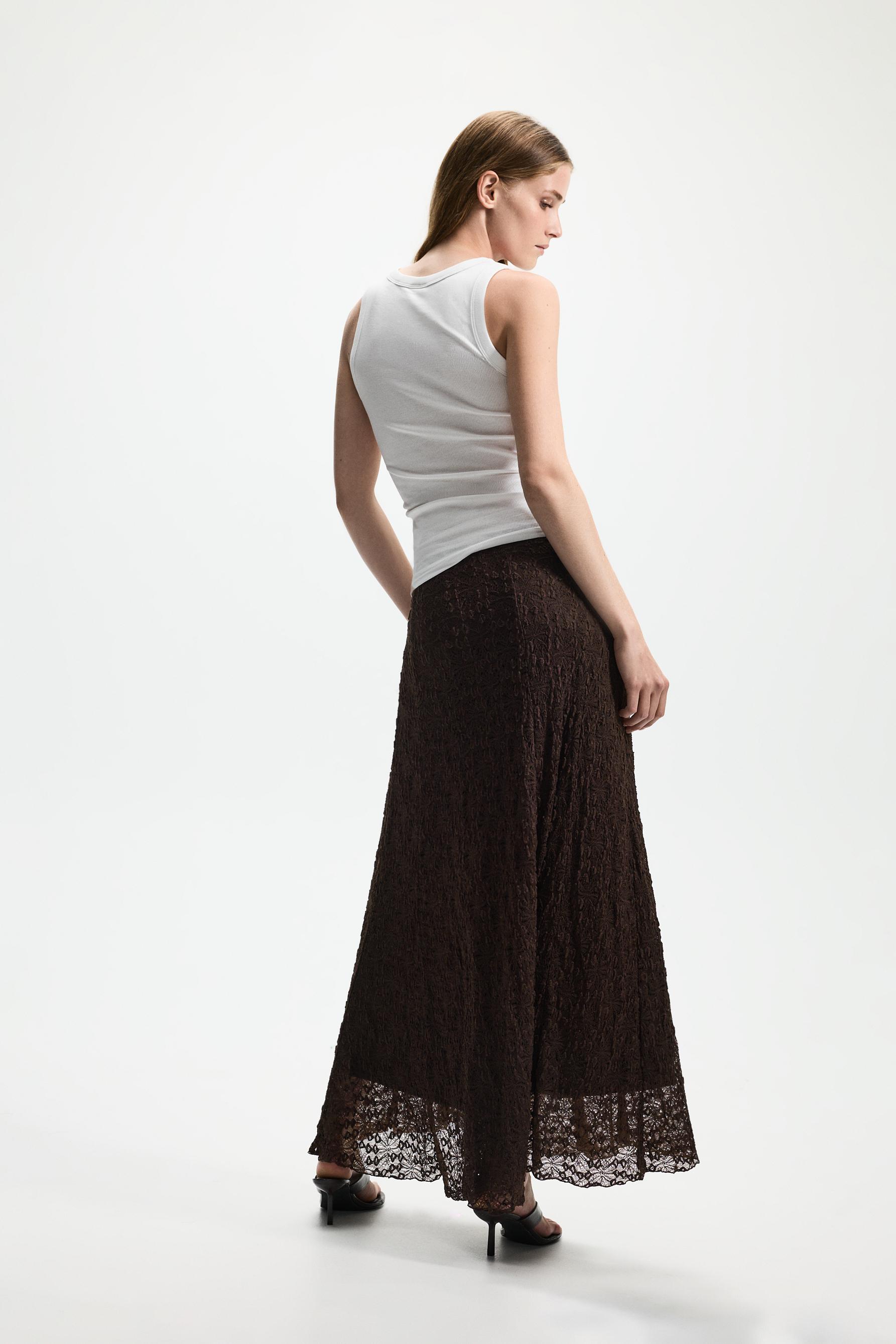 Lace midi skirt — CHOCOLATE
