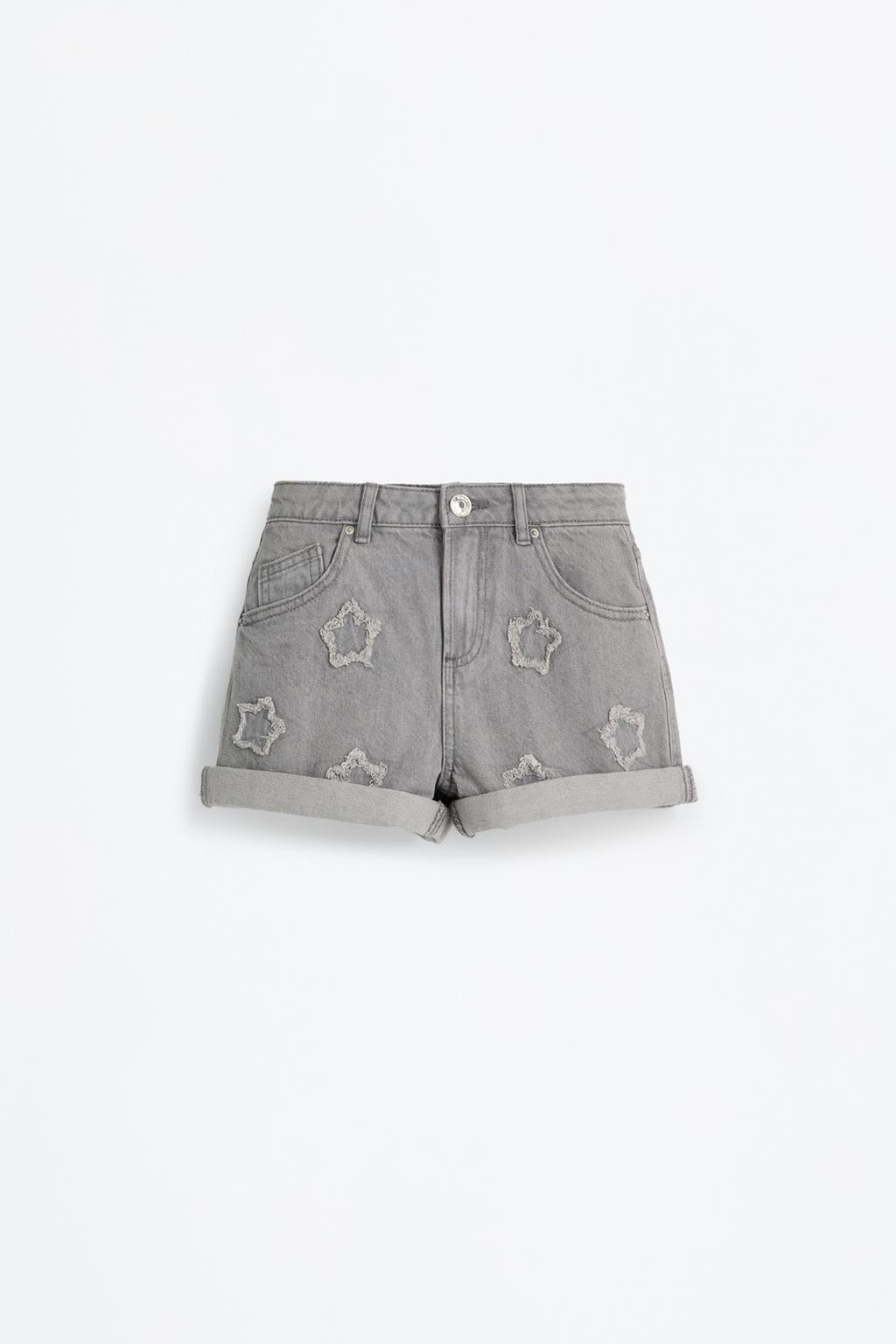 Pantalón curto denim bordados