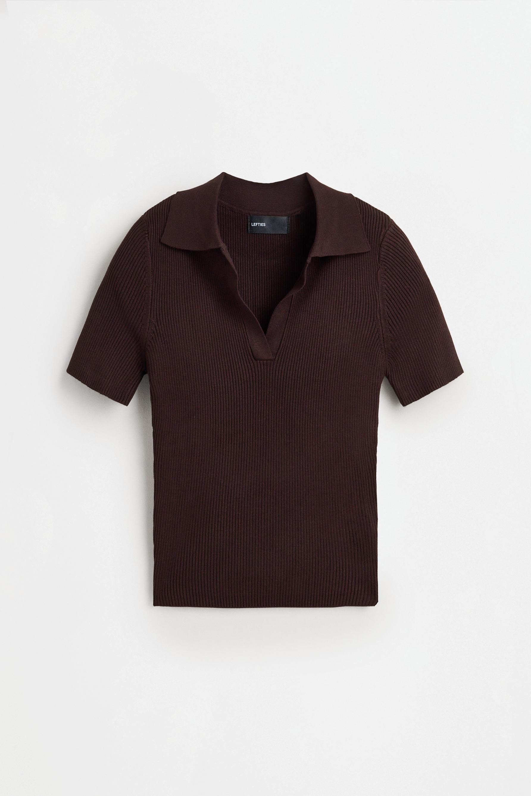 Basic rib knit polo shirt — BROWN