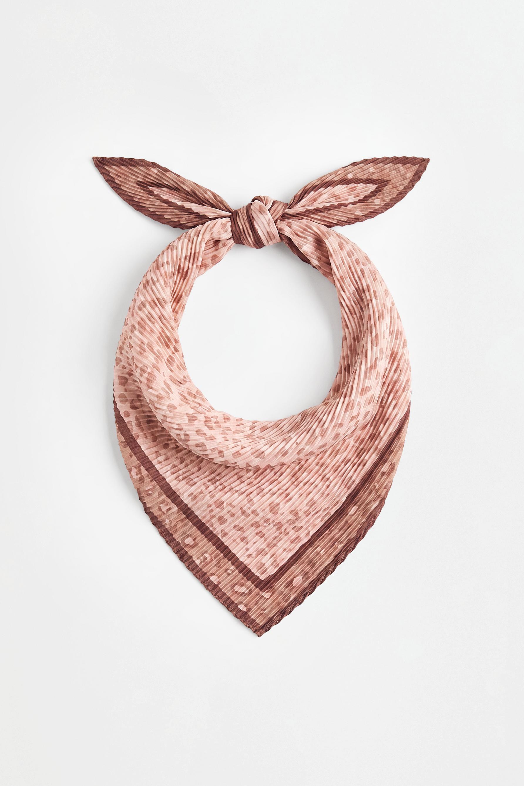 Pleated animal print satin scarf — LEOPARD PRINT