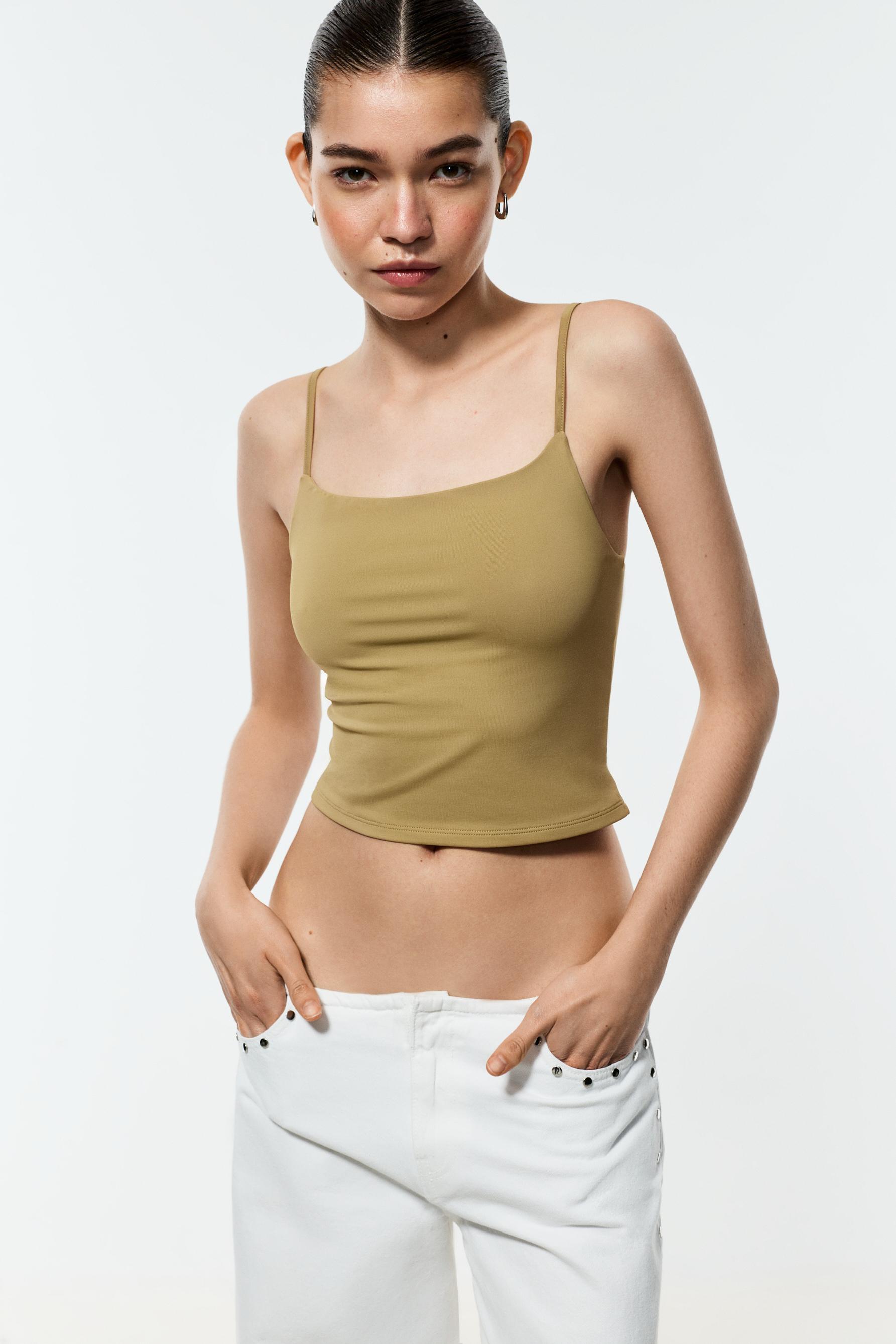 Polyamide strap top — BEIGE