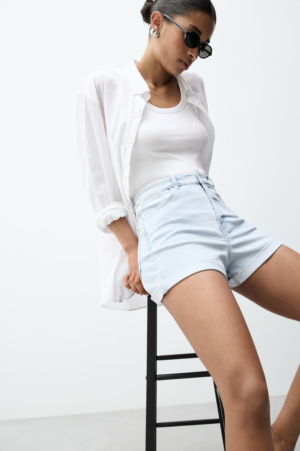Short denim tiro alto