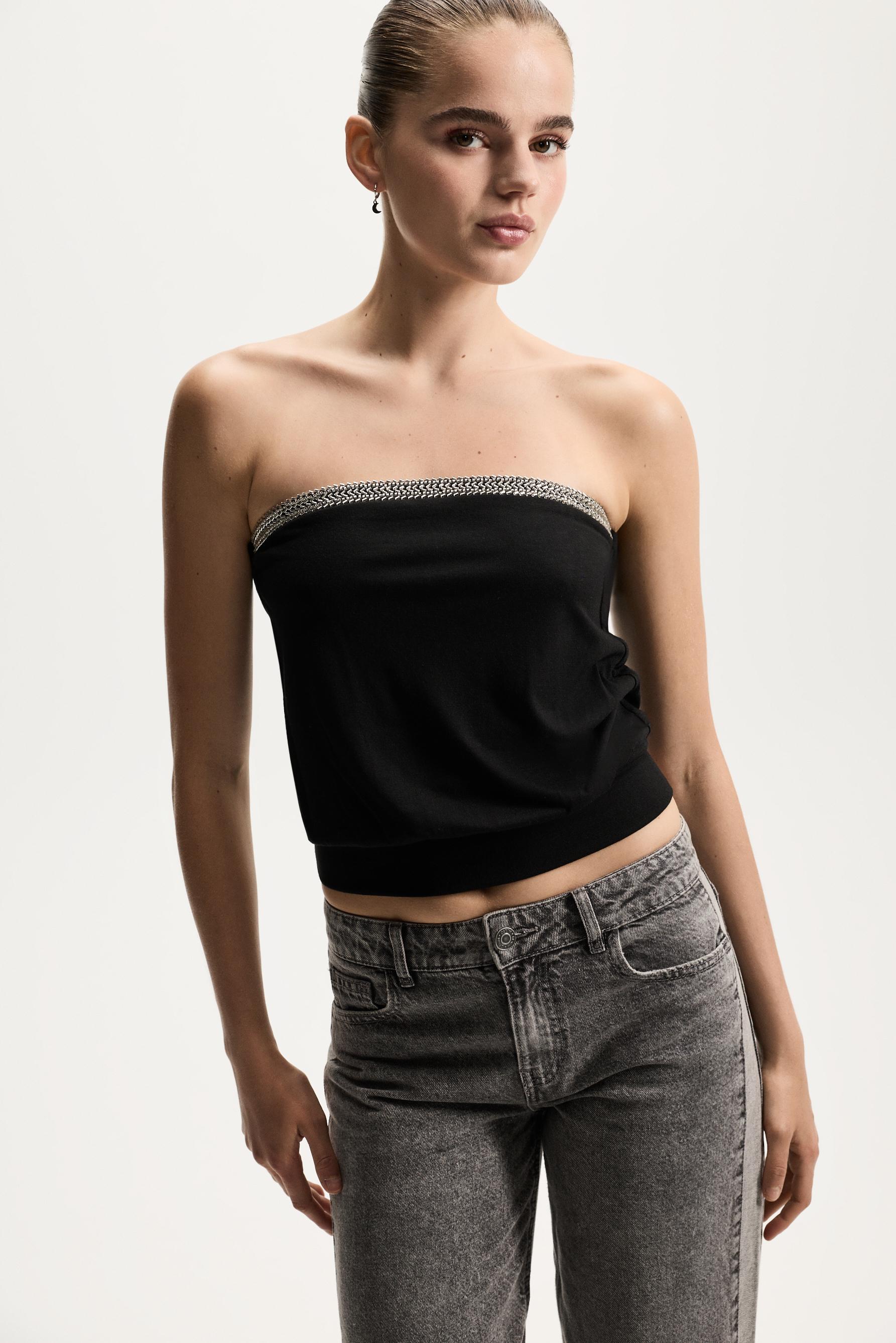Rhinestone bandeau top — BLACK