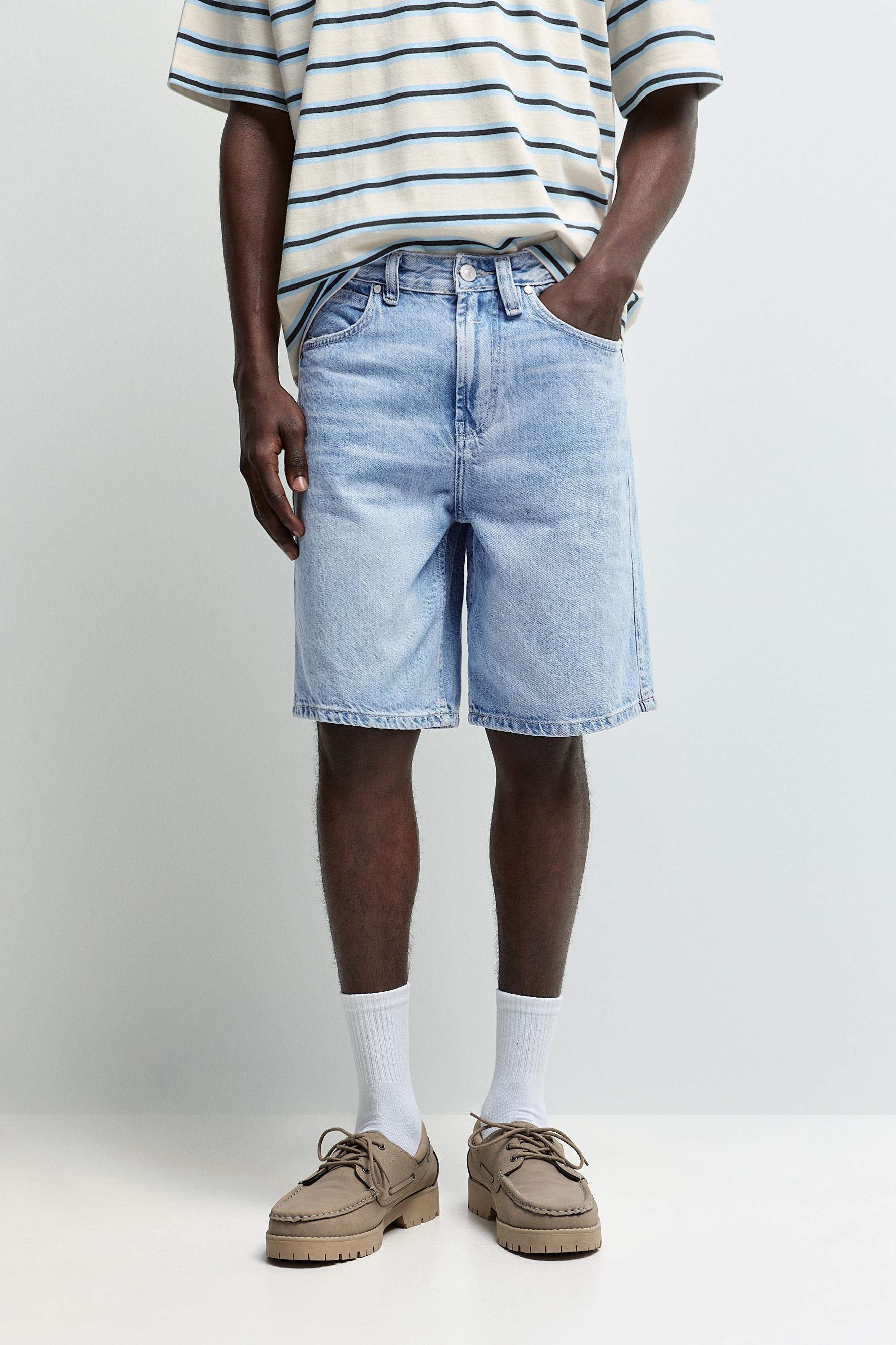Straight denim Bermuda shorts — SKY BLUE