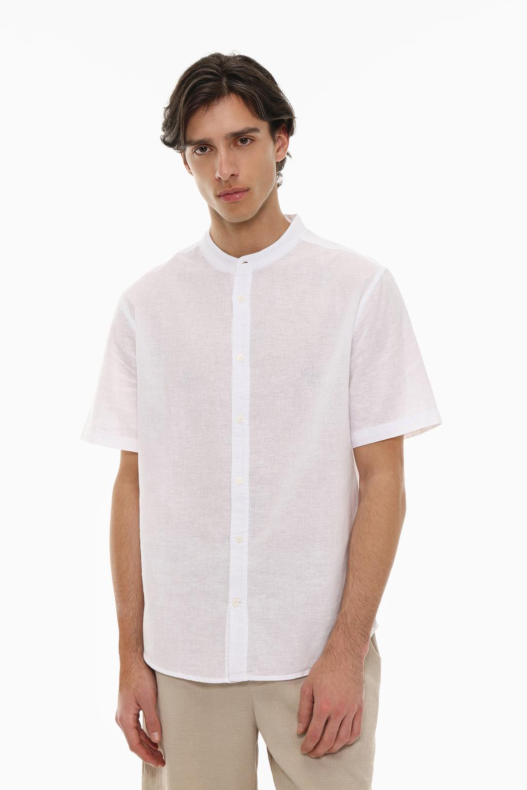 Linen - cotton shirt with stand collar