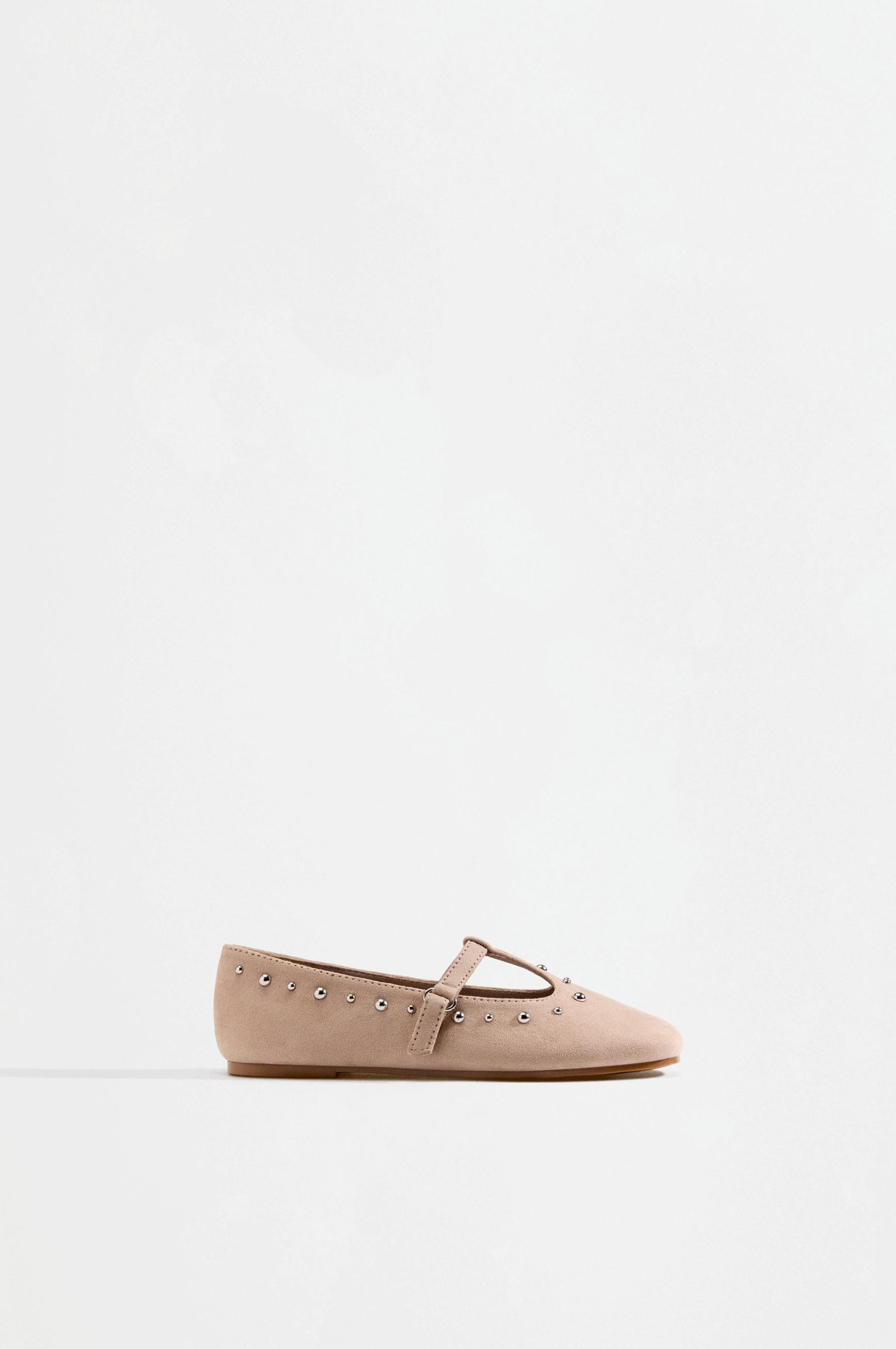 T-strap stud ballet flats — BROWN