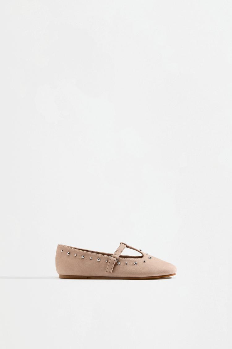 T-strap stud ballet flats — BROWN