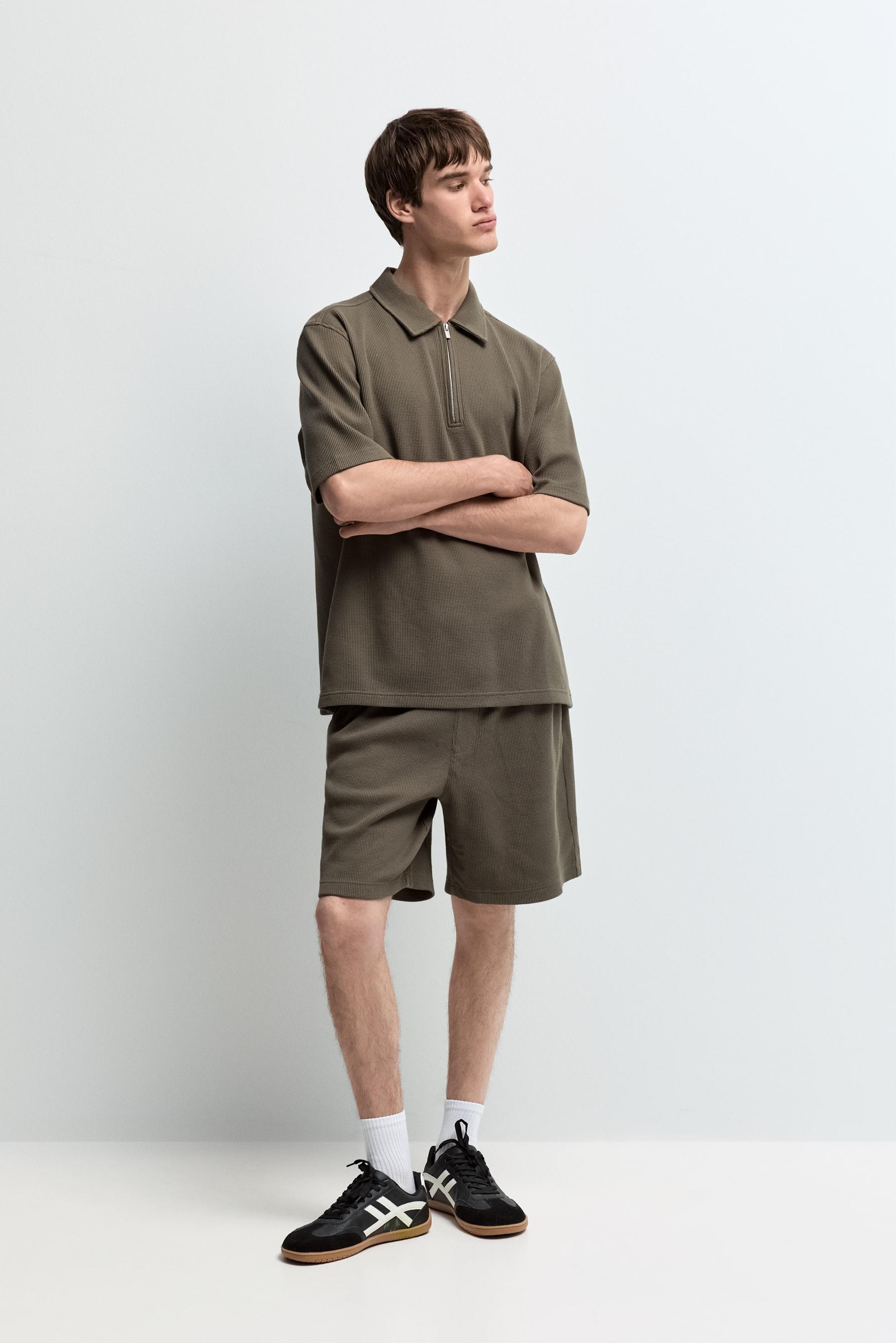 Waffle texture polo shirt — MEDIUM KHAKI
