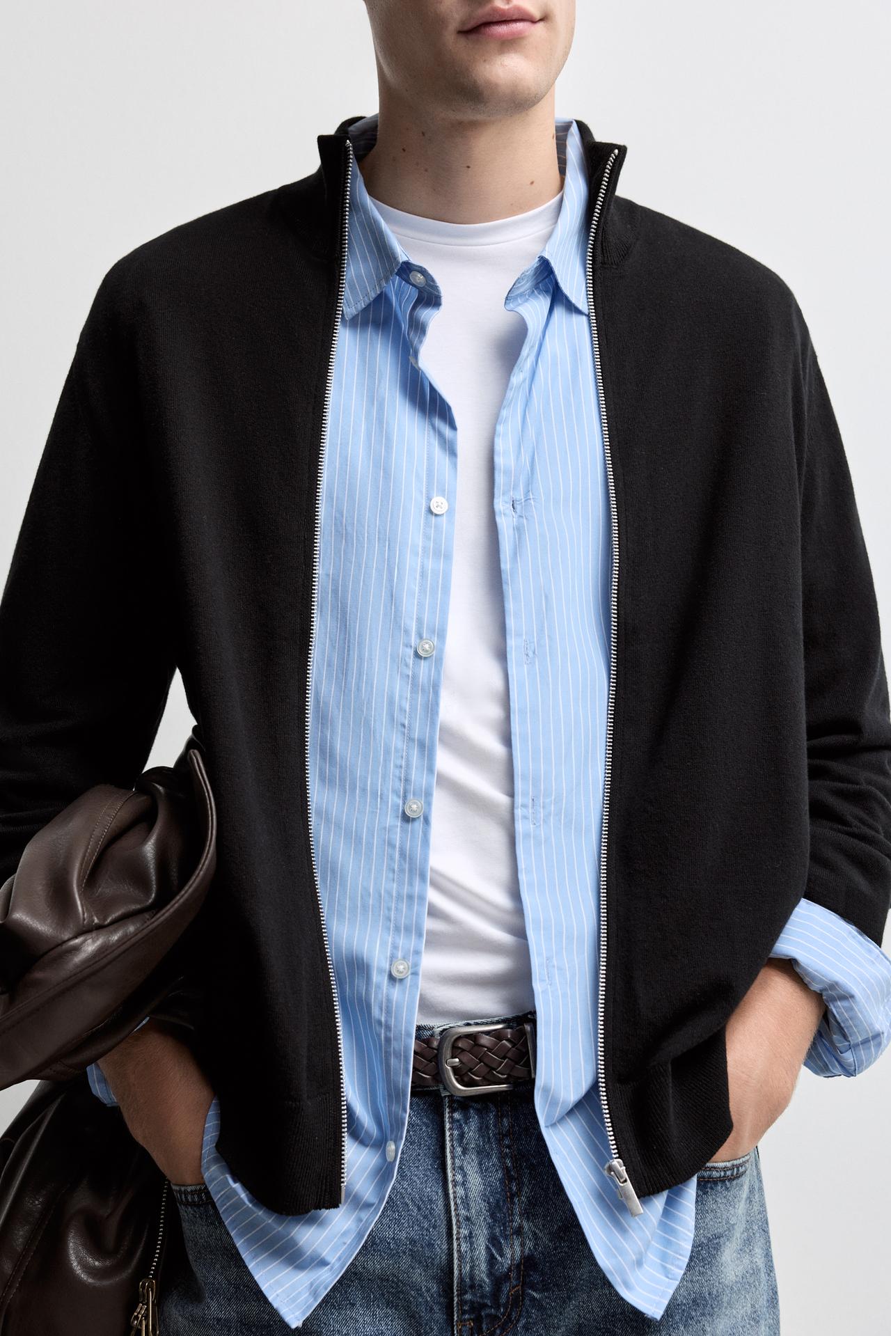 Mock-neck zip sweater — BLACK