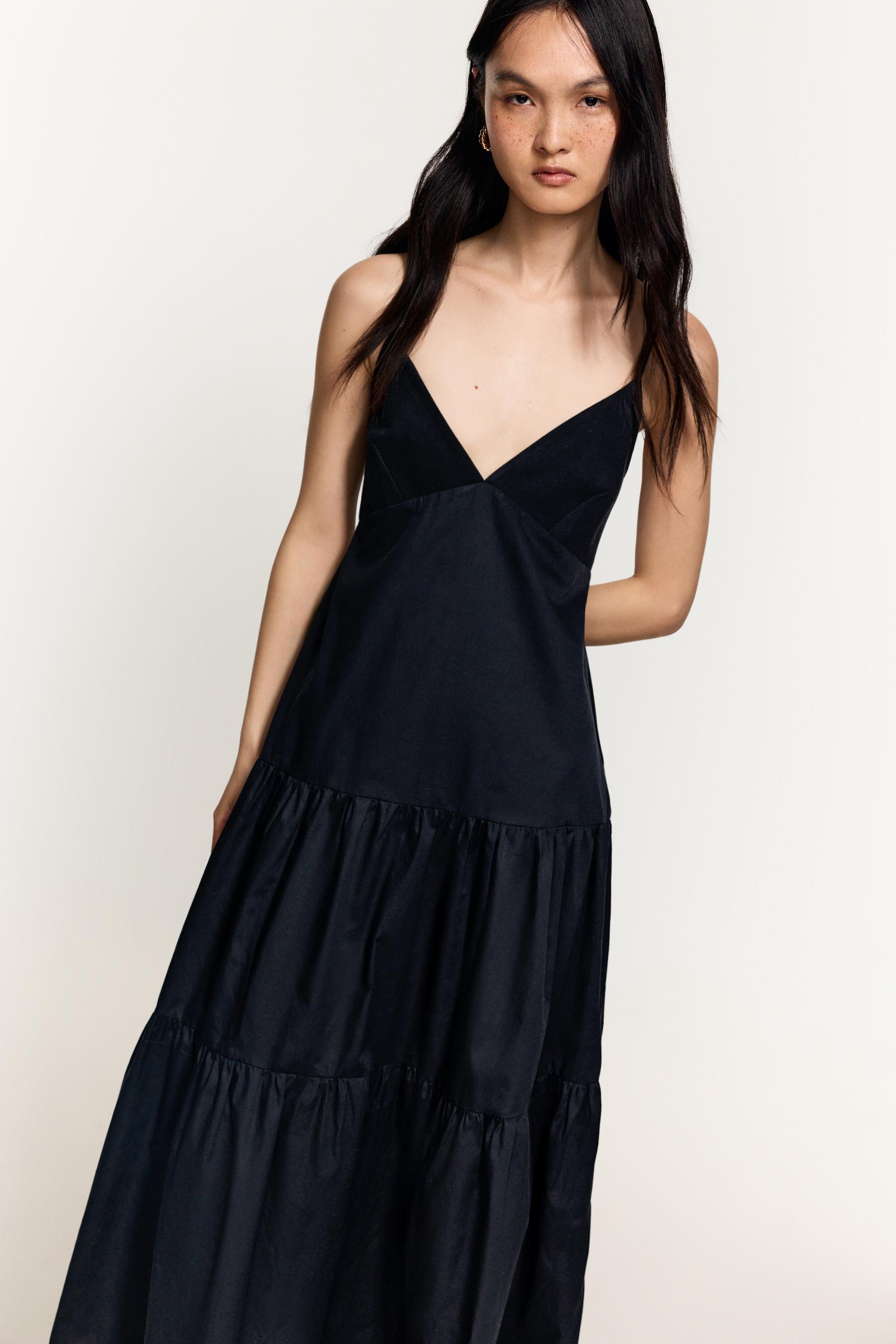 Midi dress with straps — BLACK