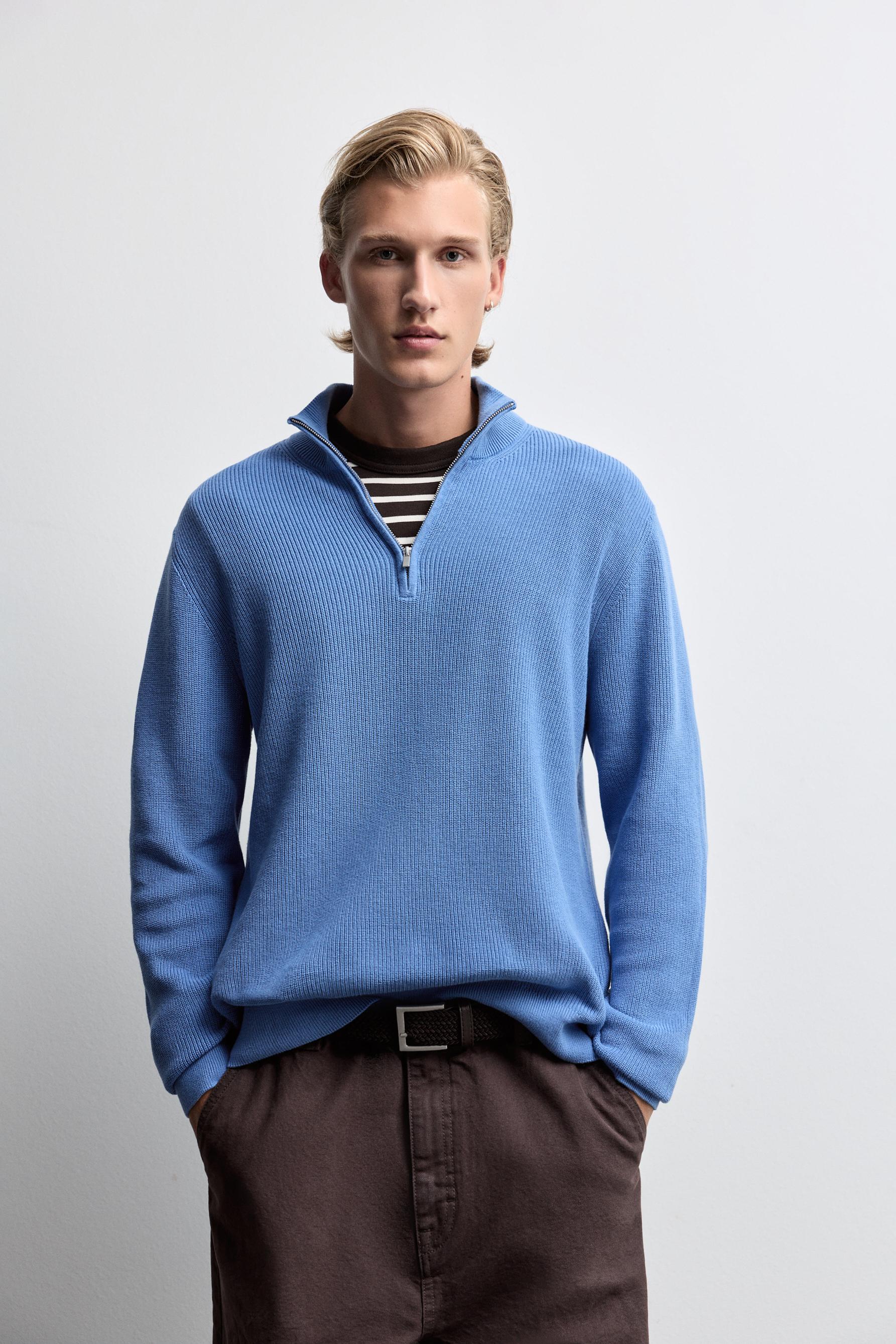 Textured zip-up sweater — BLUE