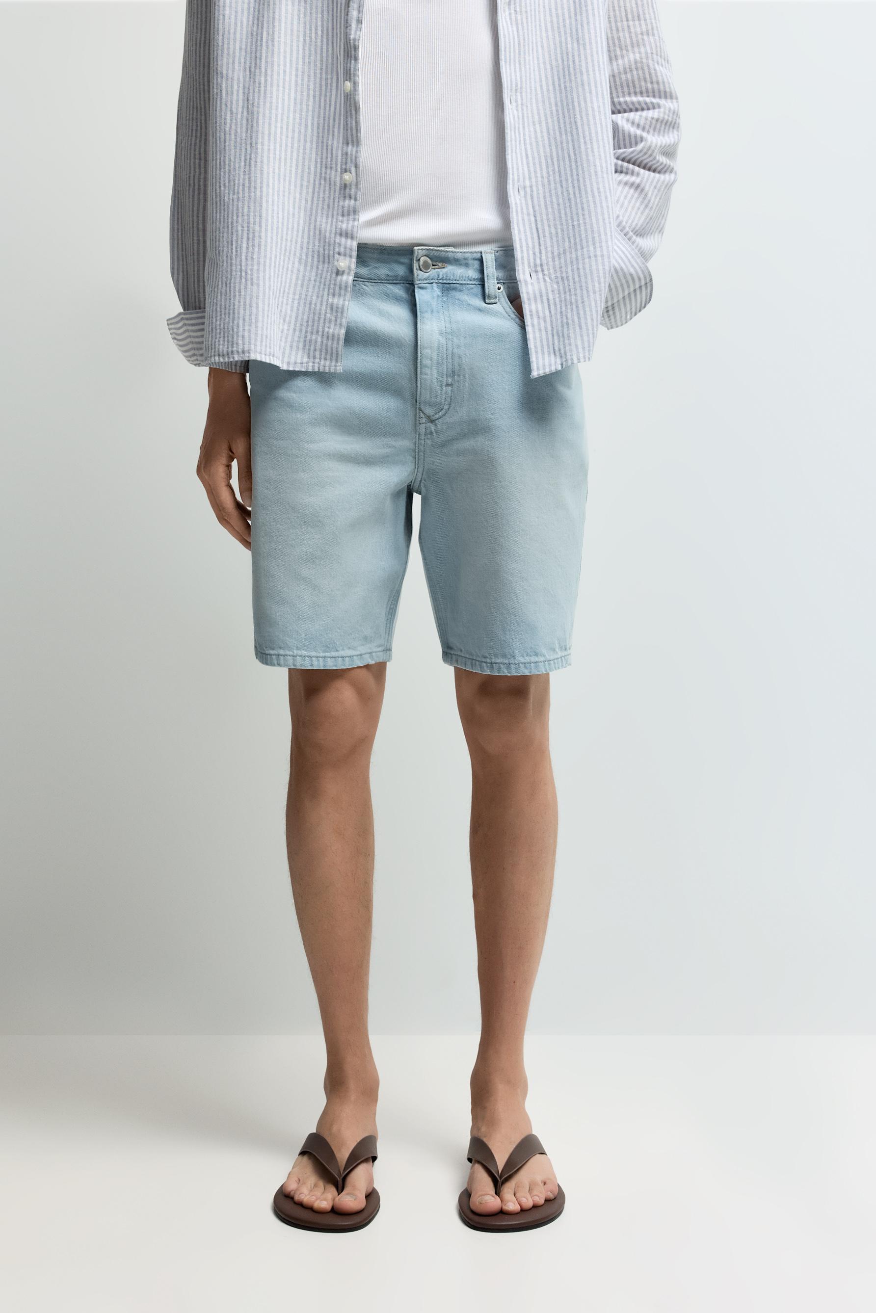Regular fit denim Bermuda shorts — PALE BLUE