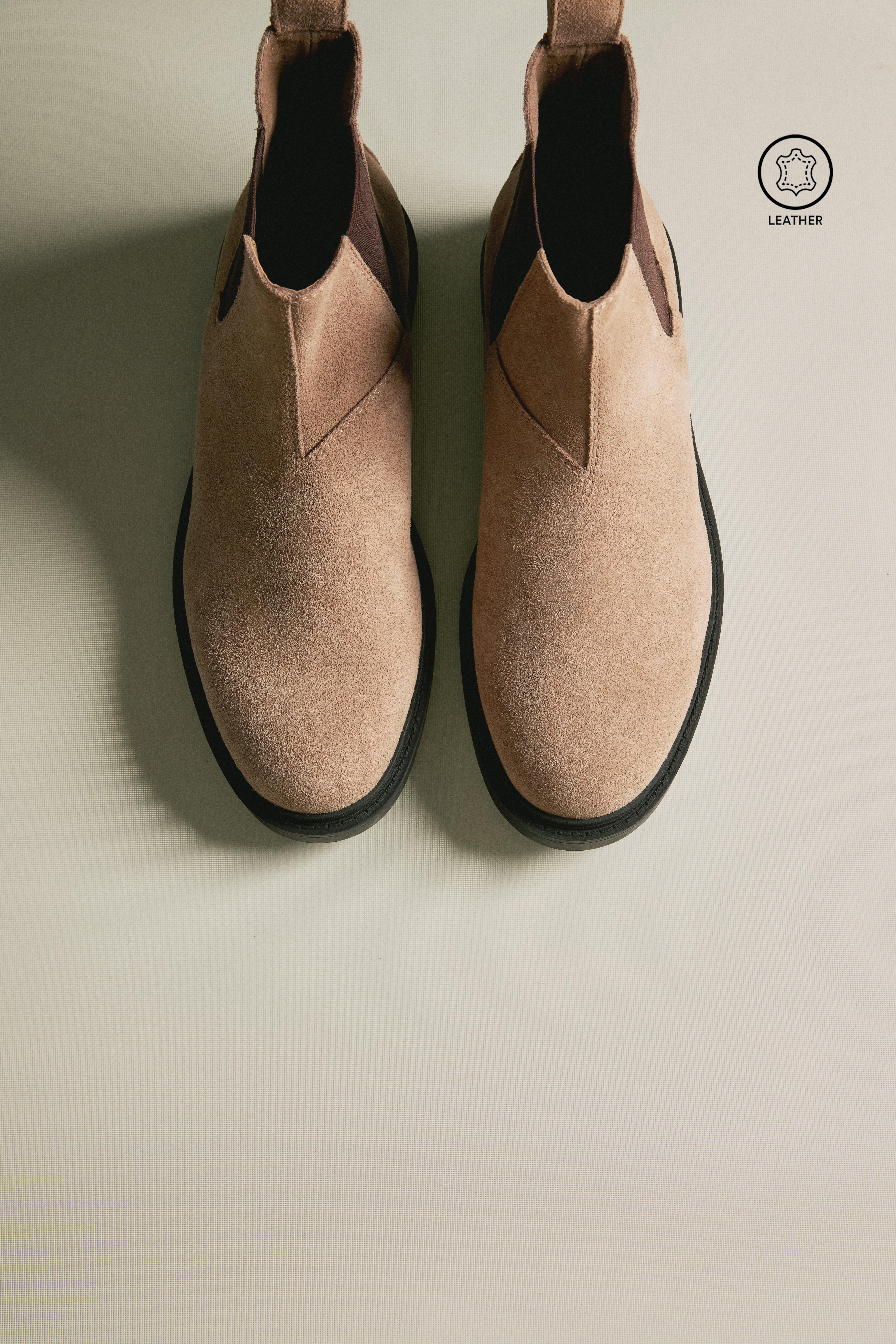 Leather Chelsea ankle boots — BEIGE