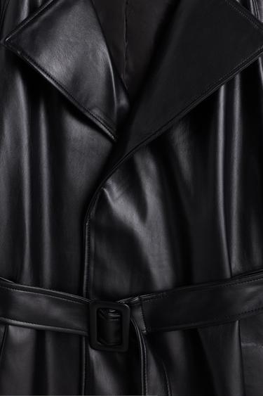 Oversize leather effect trench coat — BLACK 7