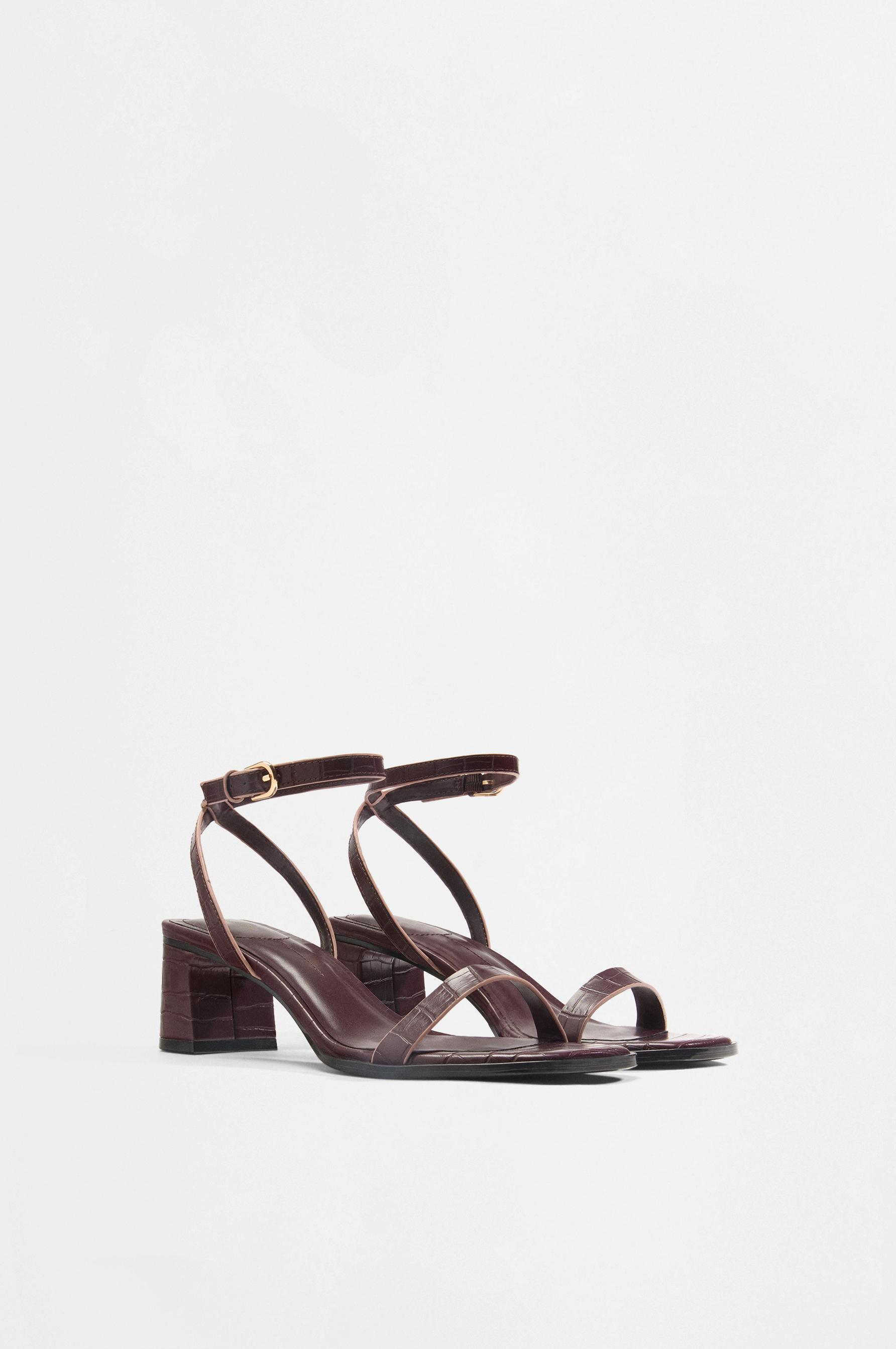 Crocodile-effect high-heeled sandals — BURGUNDY
