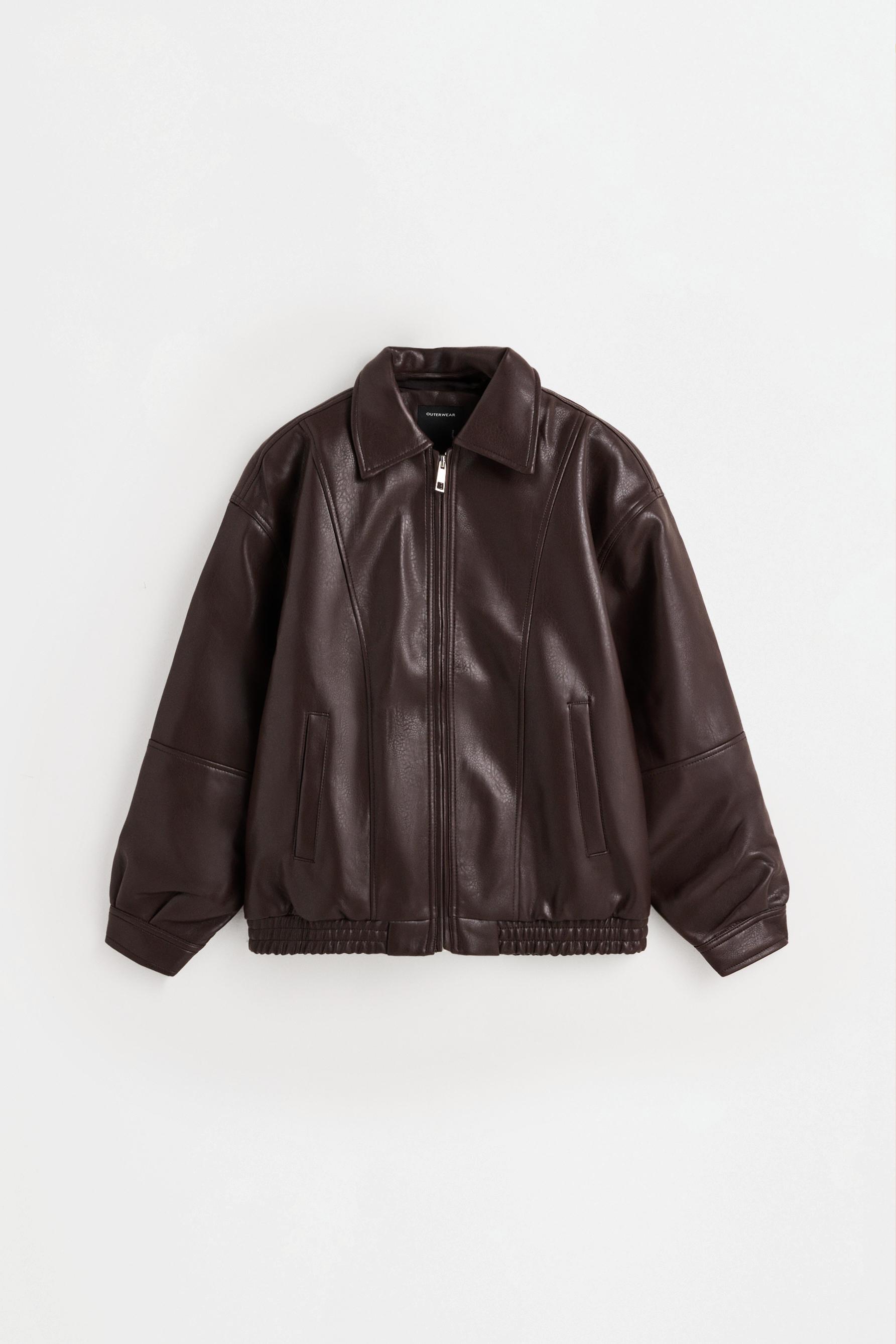 Oversize leather effect bomber jacket — CHOCOLATE