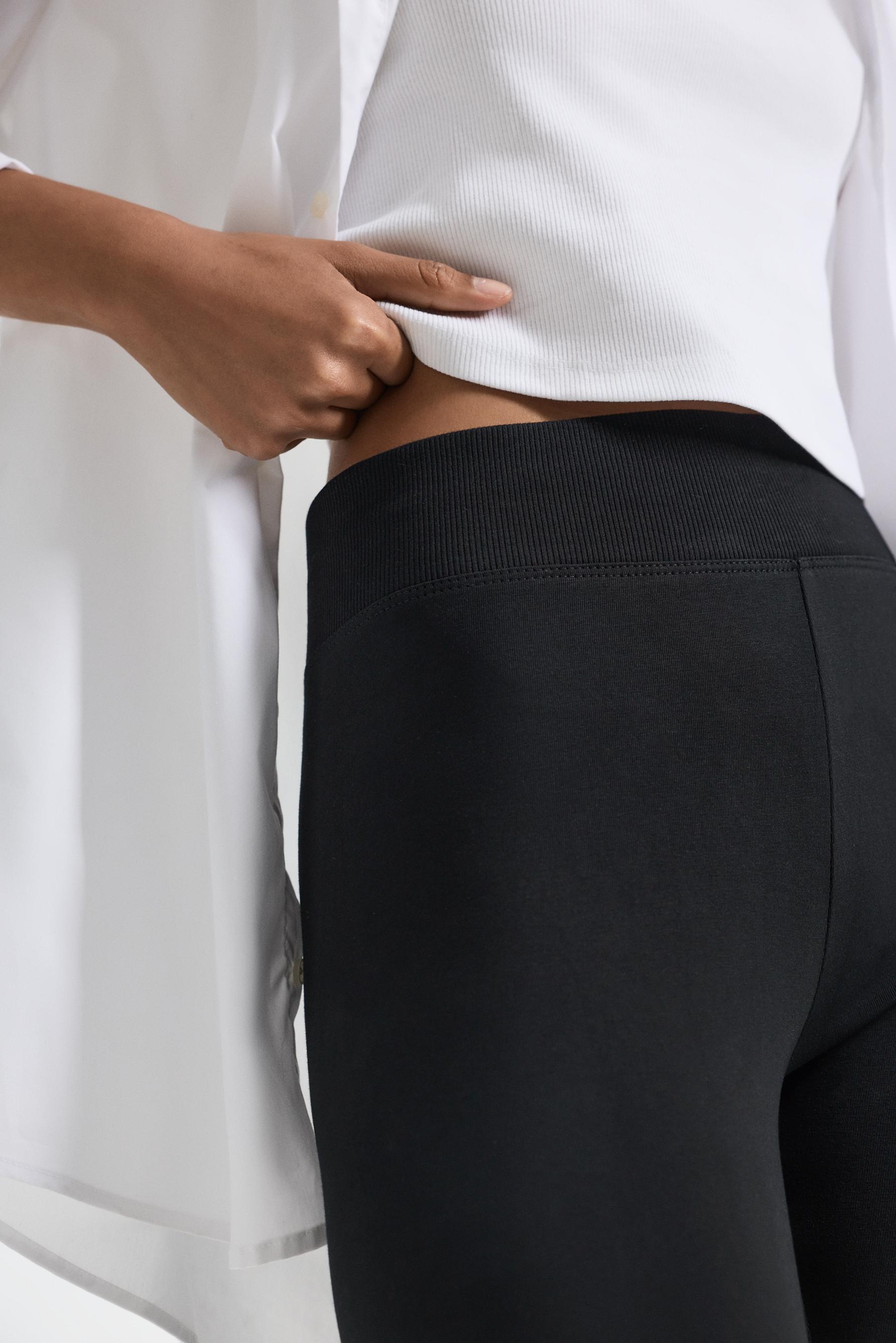 Basic ribbed waist leggings — BLACK
