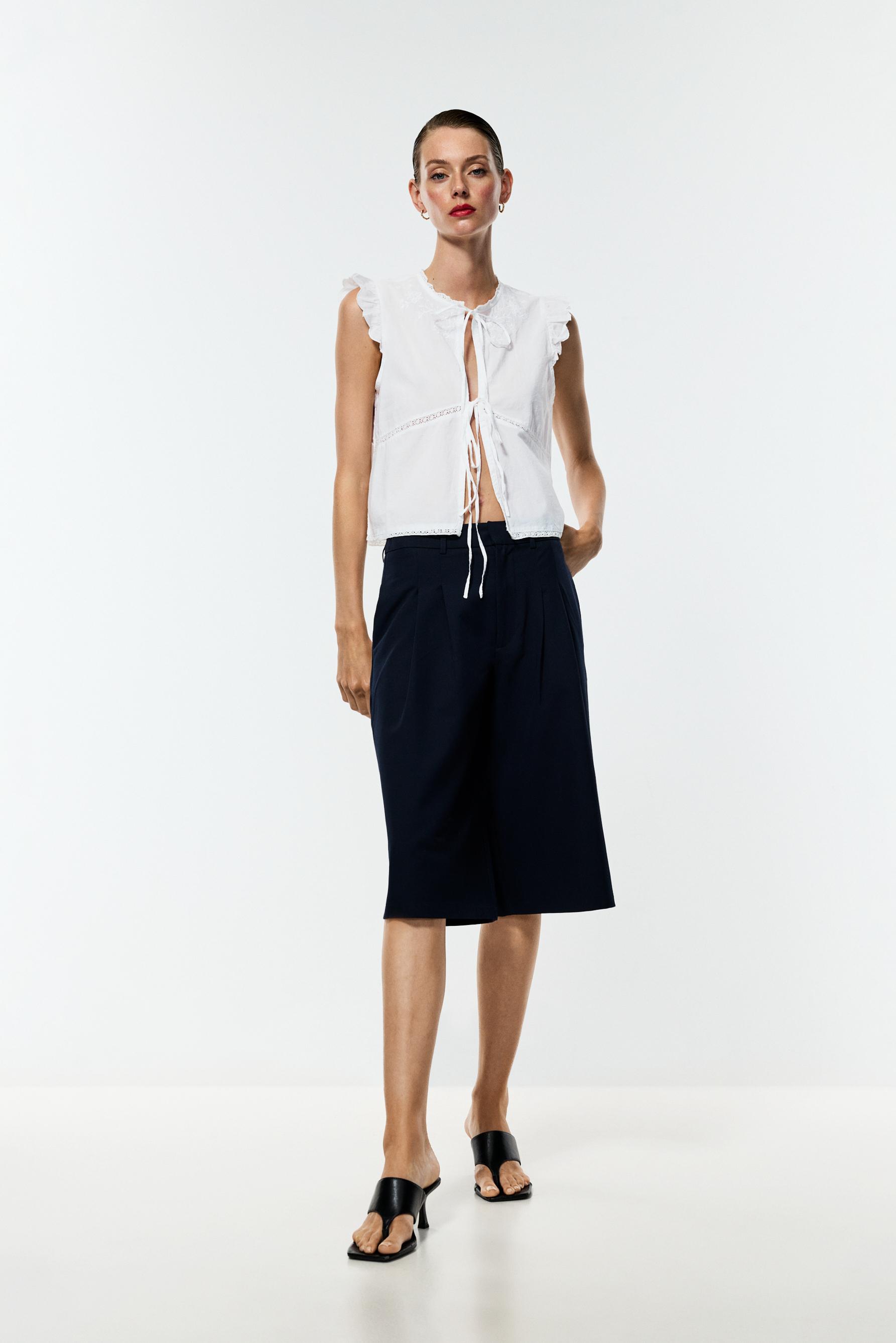 Embroidered ribbon shirt — WHITE