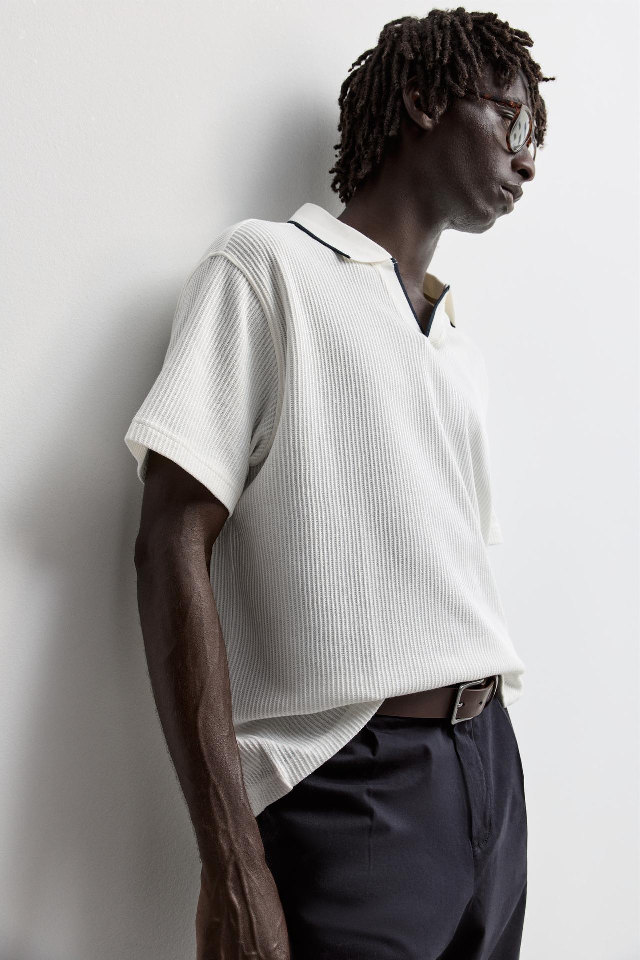 Contrast rib polo shirt — OFF WHITE