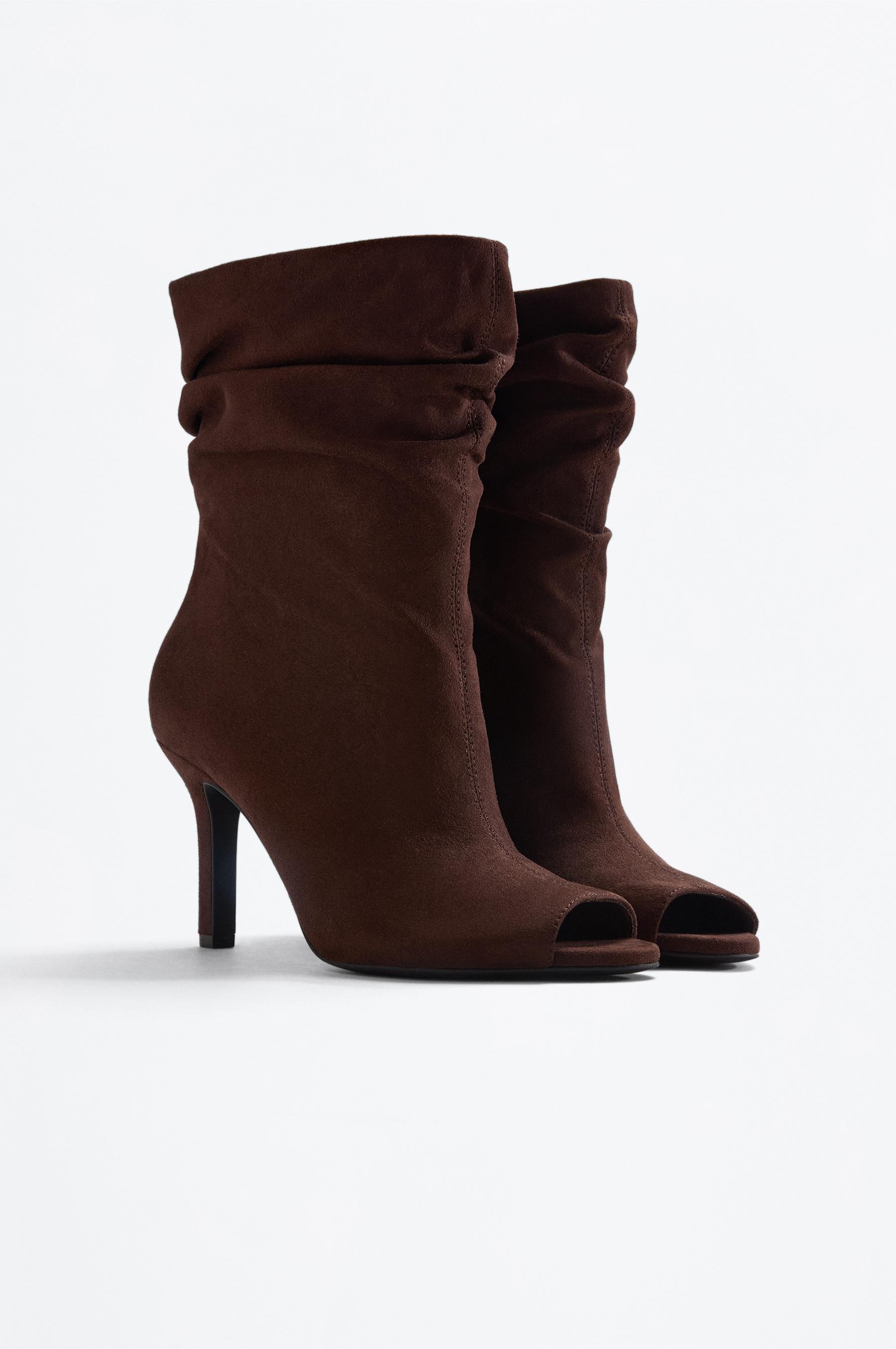 Faux suede heeled boot — BROWN