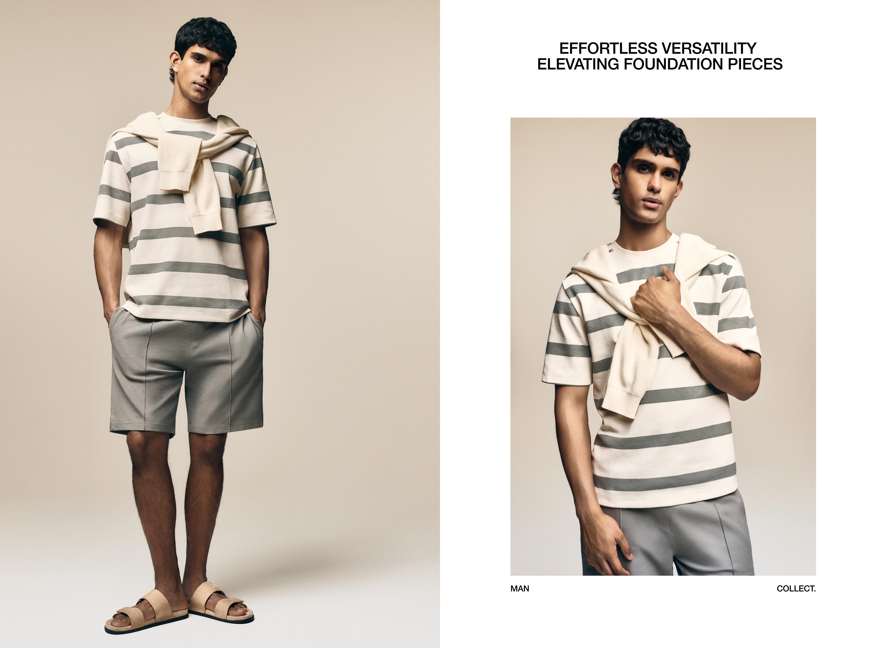 Textured striped T-shirt — BLUE GREY