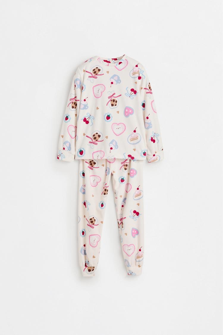 Velvet-feel star pyjamas — ECRU