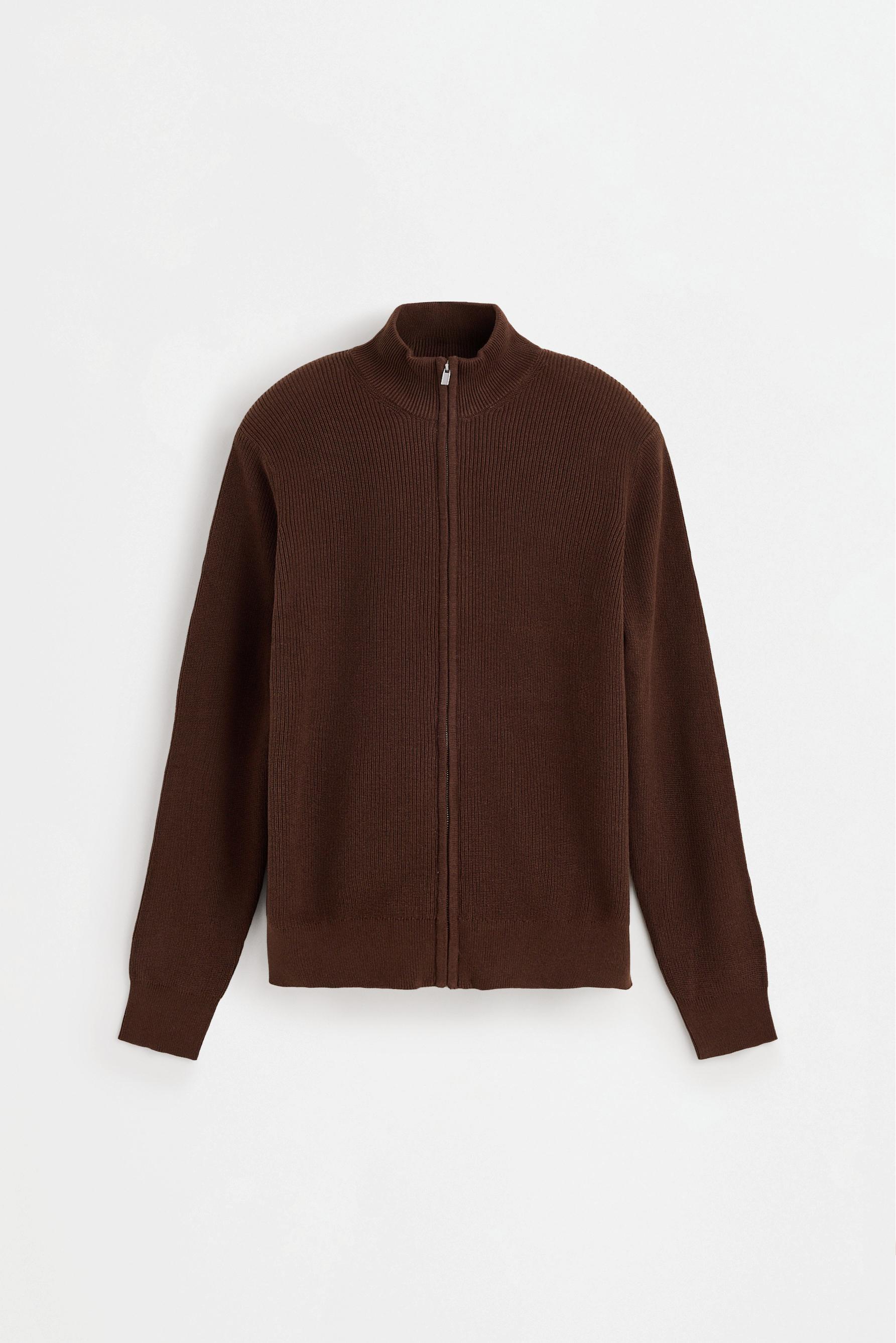 Zip-up knit cardigan — BROWN