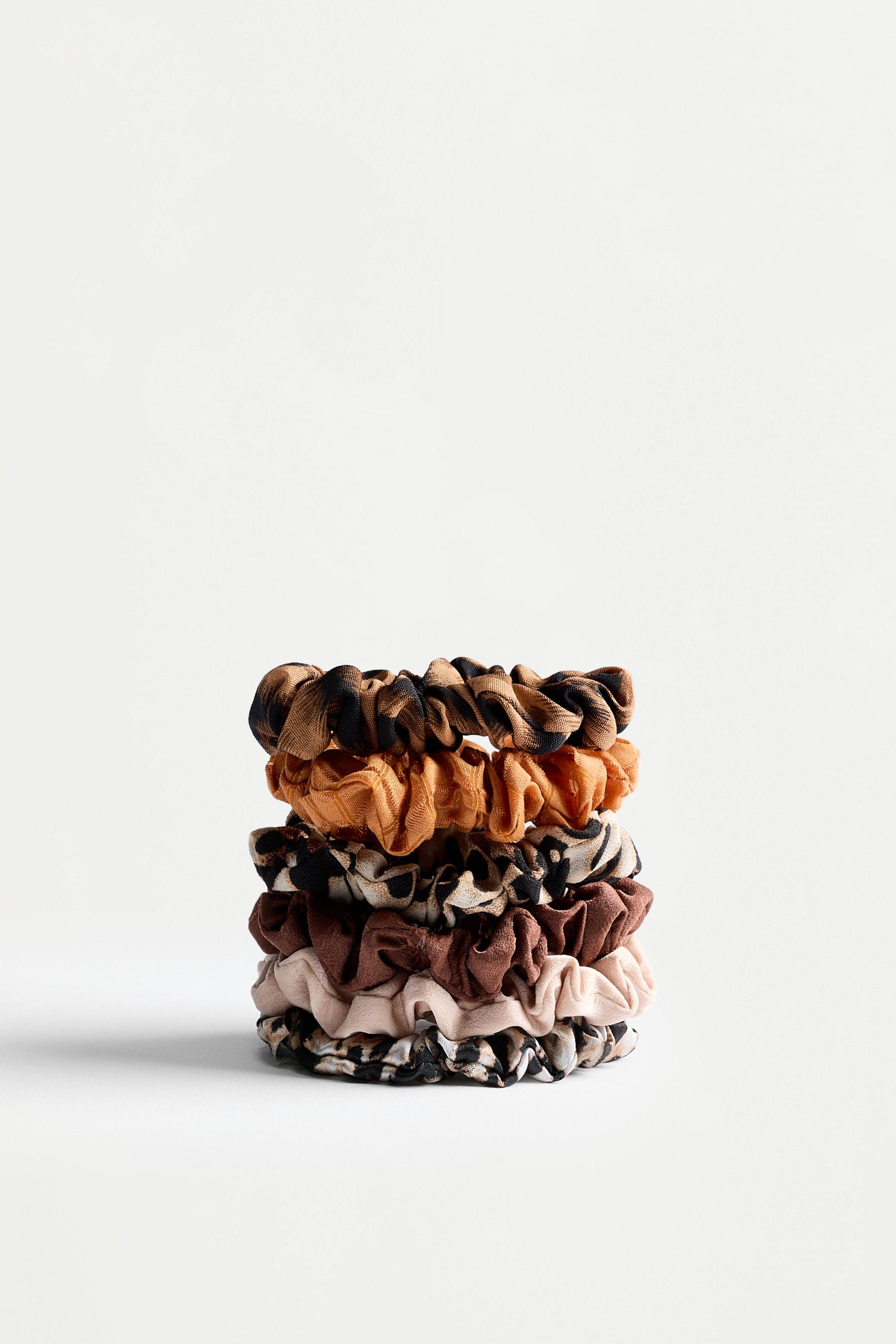 6-Pack of fine assorted scrunchies — LEOPARD PRINT