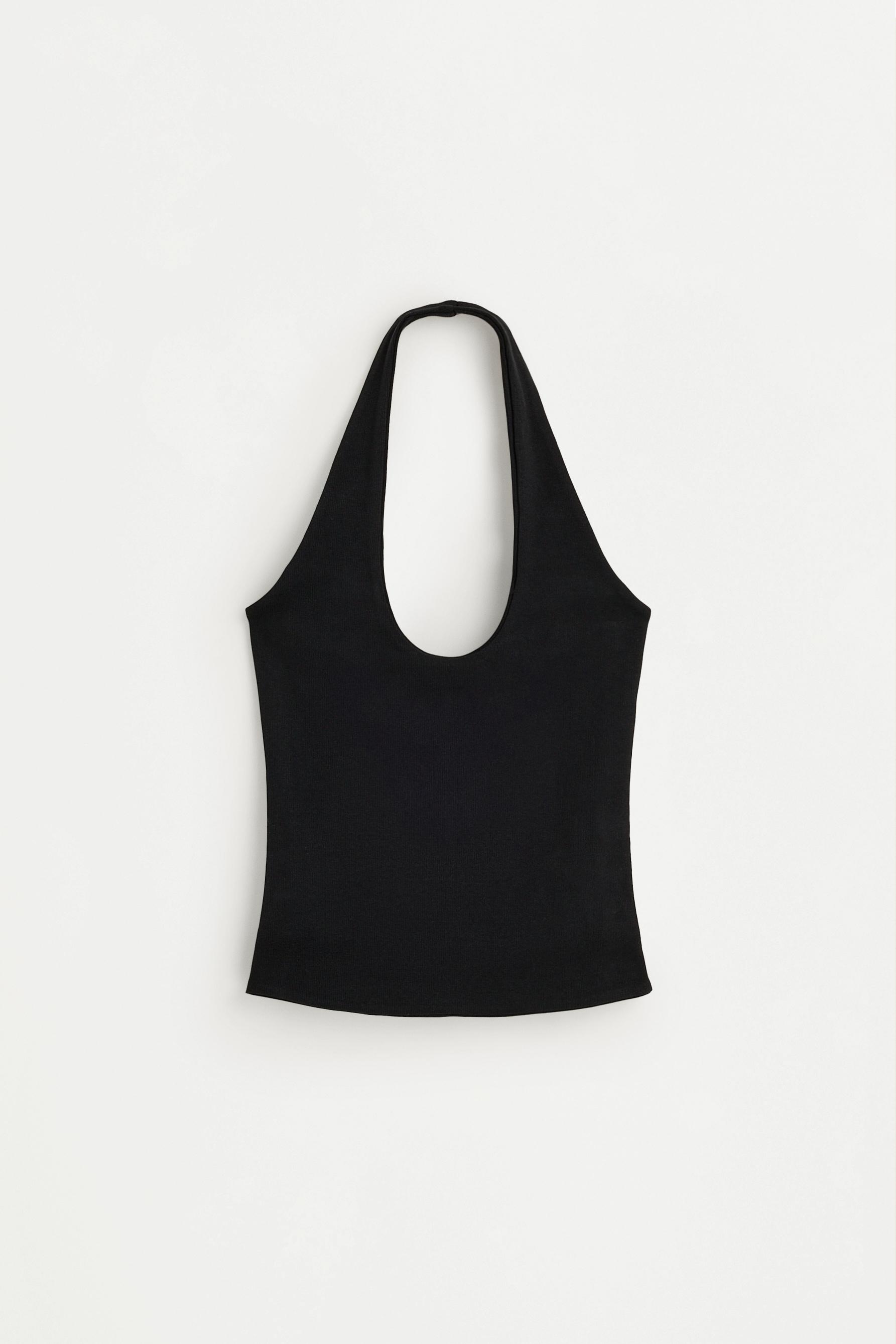 Basic ribbed halter top — BLACK