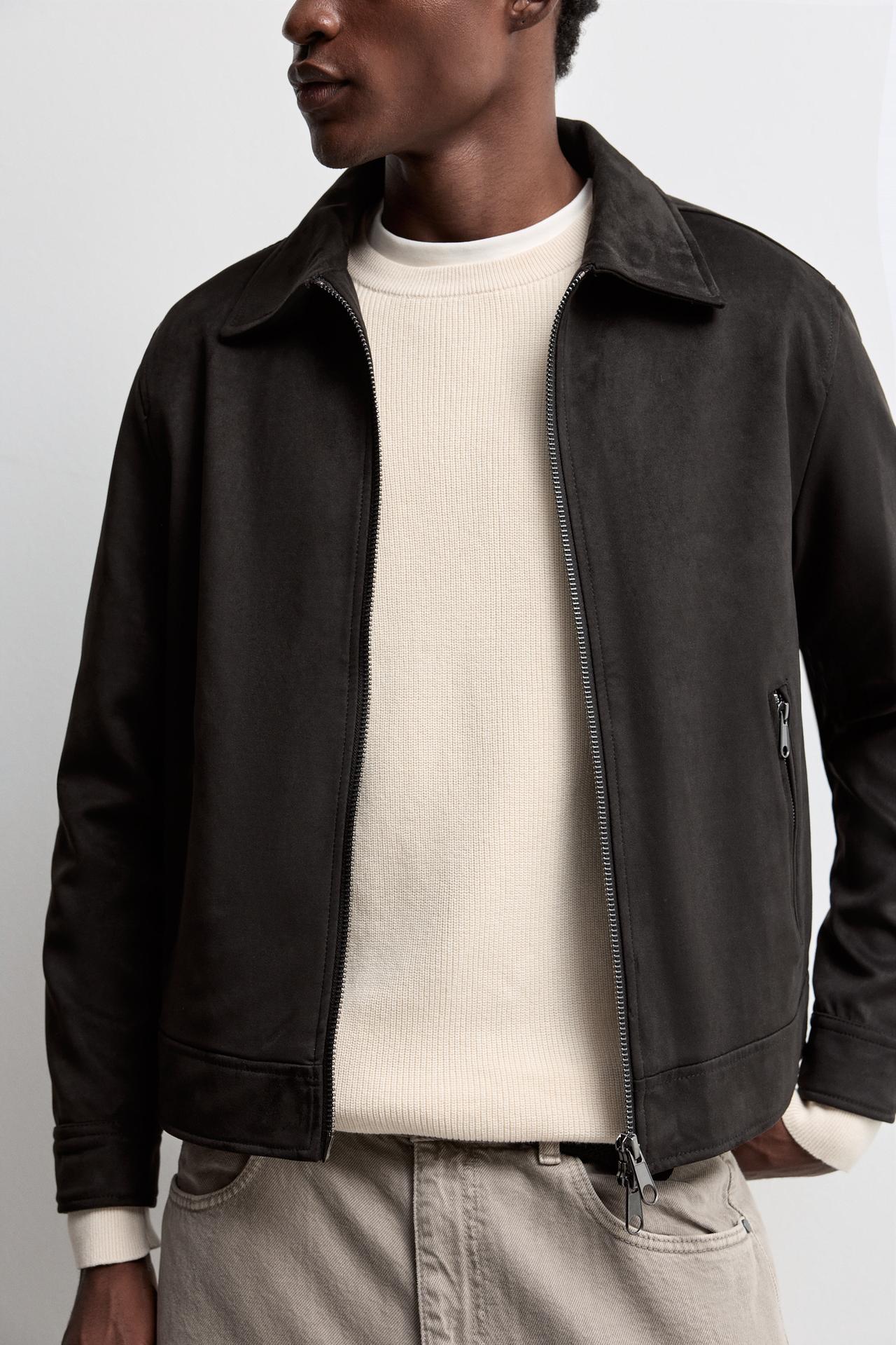 Faux suede jacket — BLACK