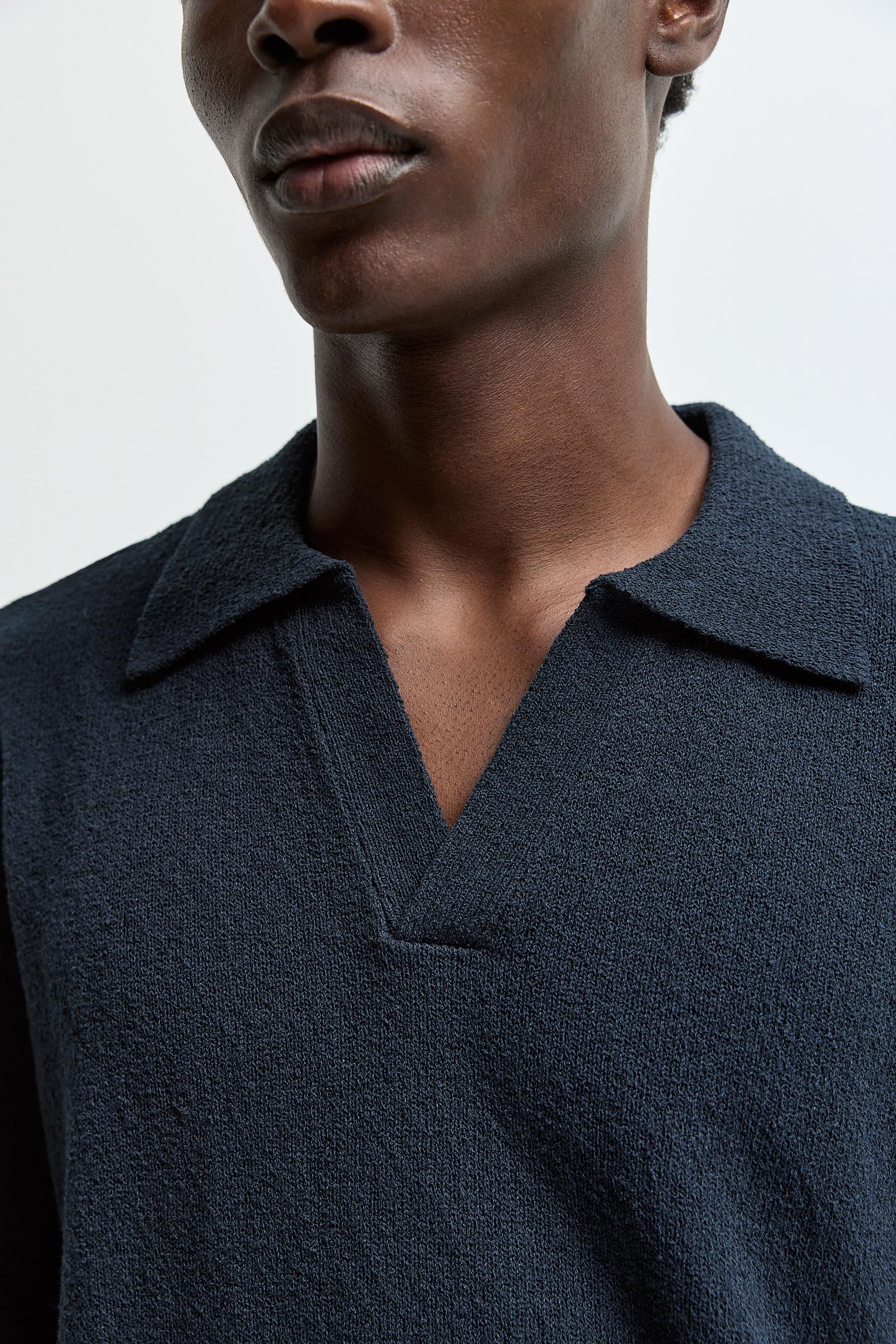 Textured knit polo shirt — NAVY