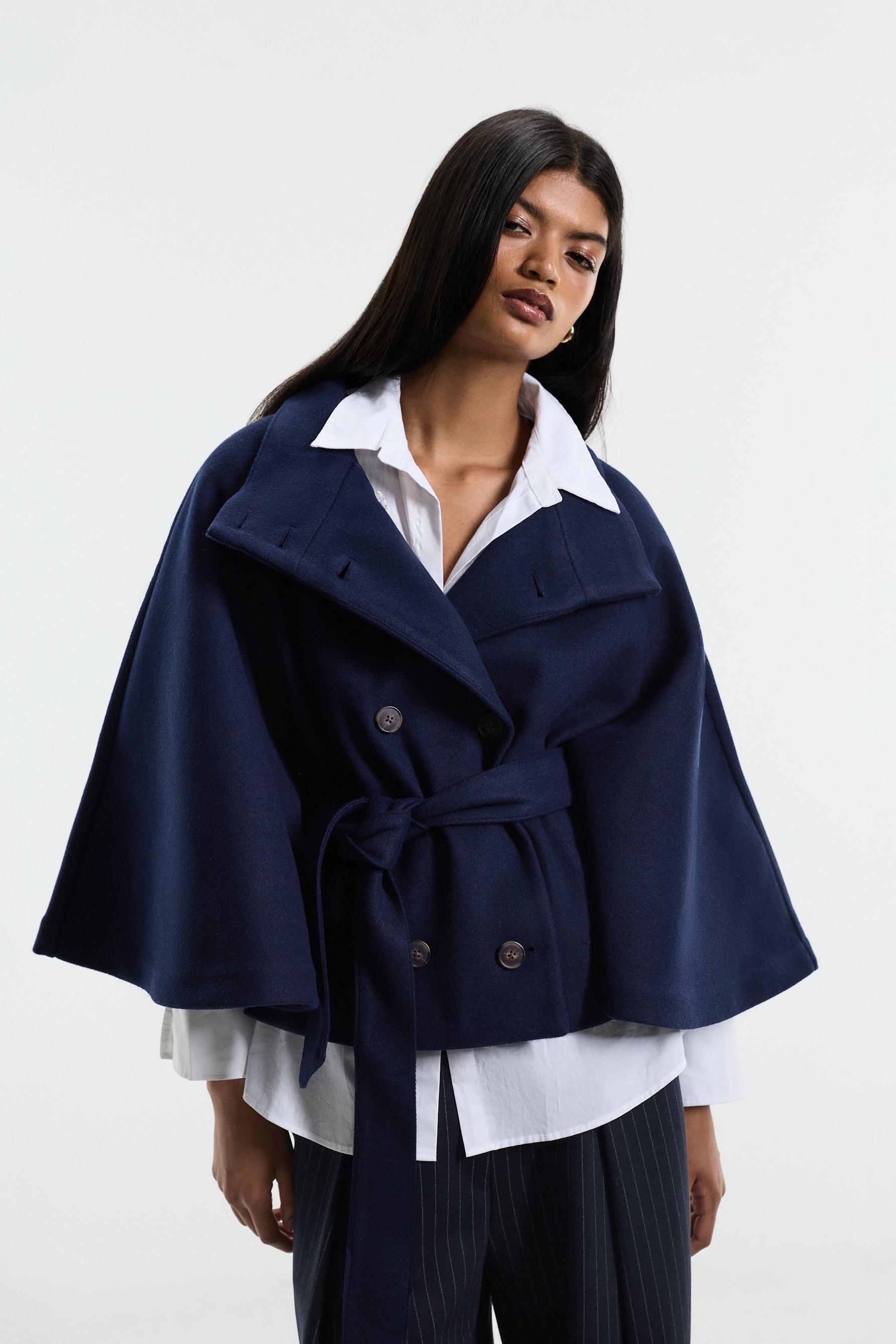 Wool-blend cape — NAVY