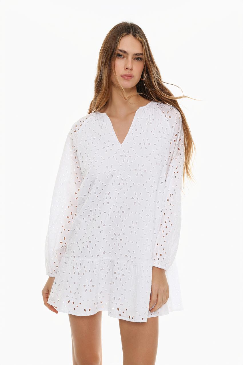 Vestido Corto Lefties Vestido Mujer Vestido Corto Bordado Suizo