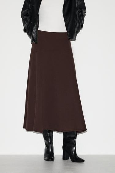 A-line midi denim skirt — BROWN MARL 4