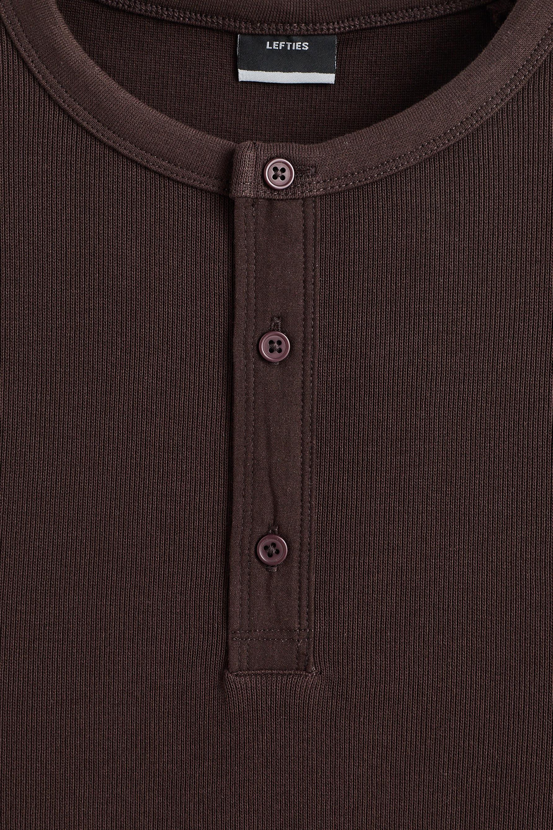 Textured henley T-shirt — DARK BROWN
