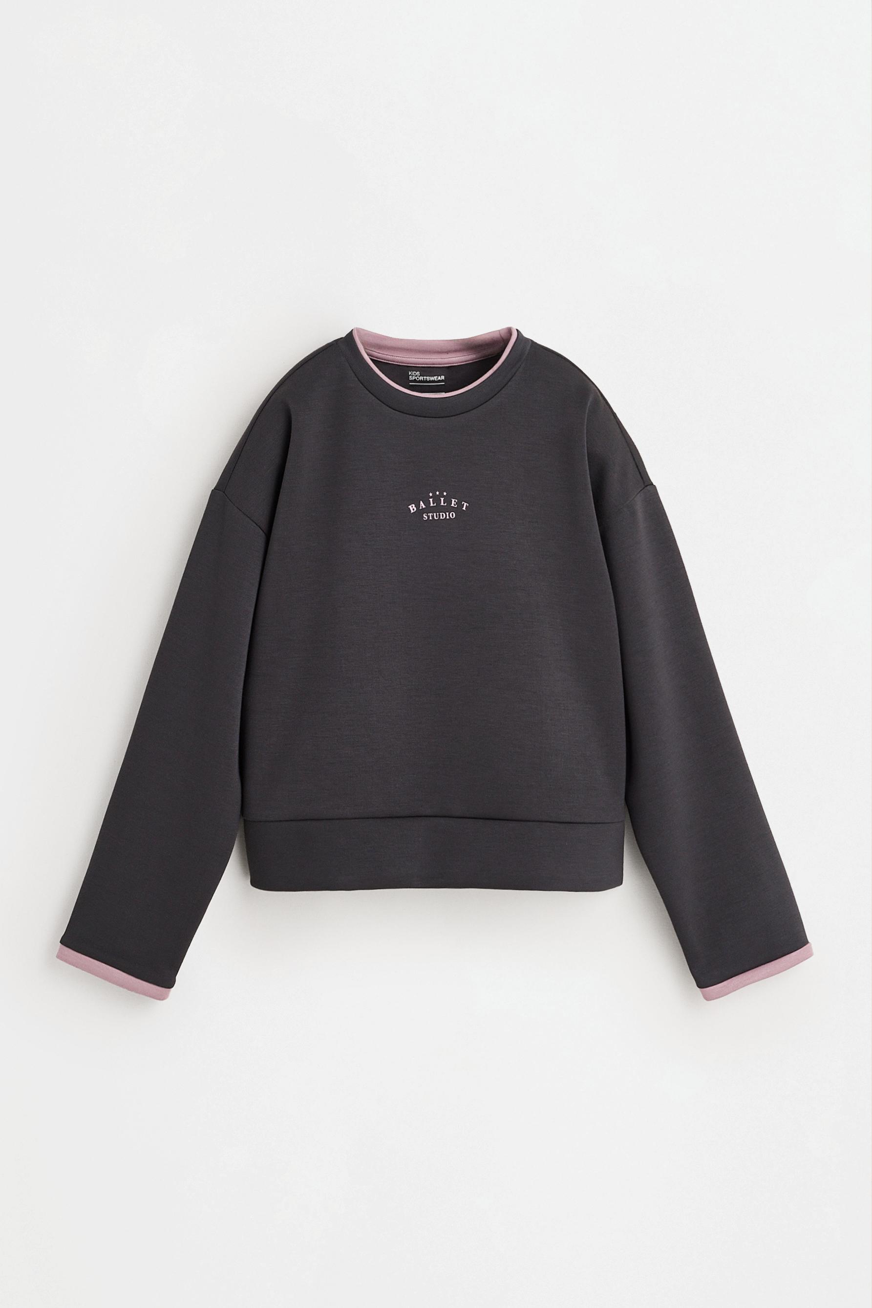 Cropped sweatshirt with text — TAUPE GREY