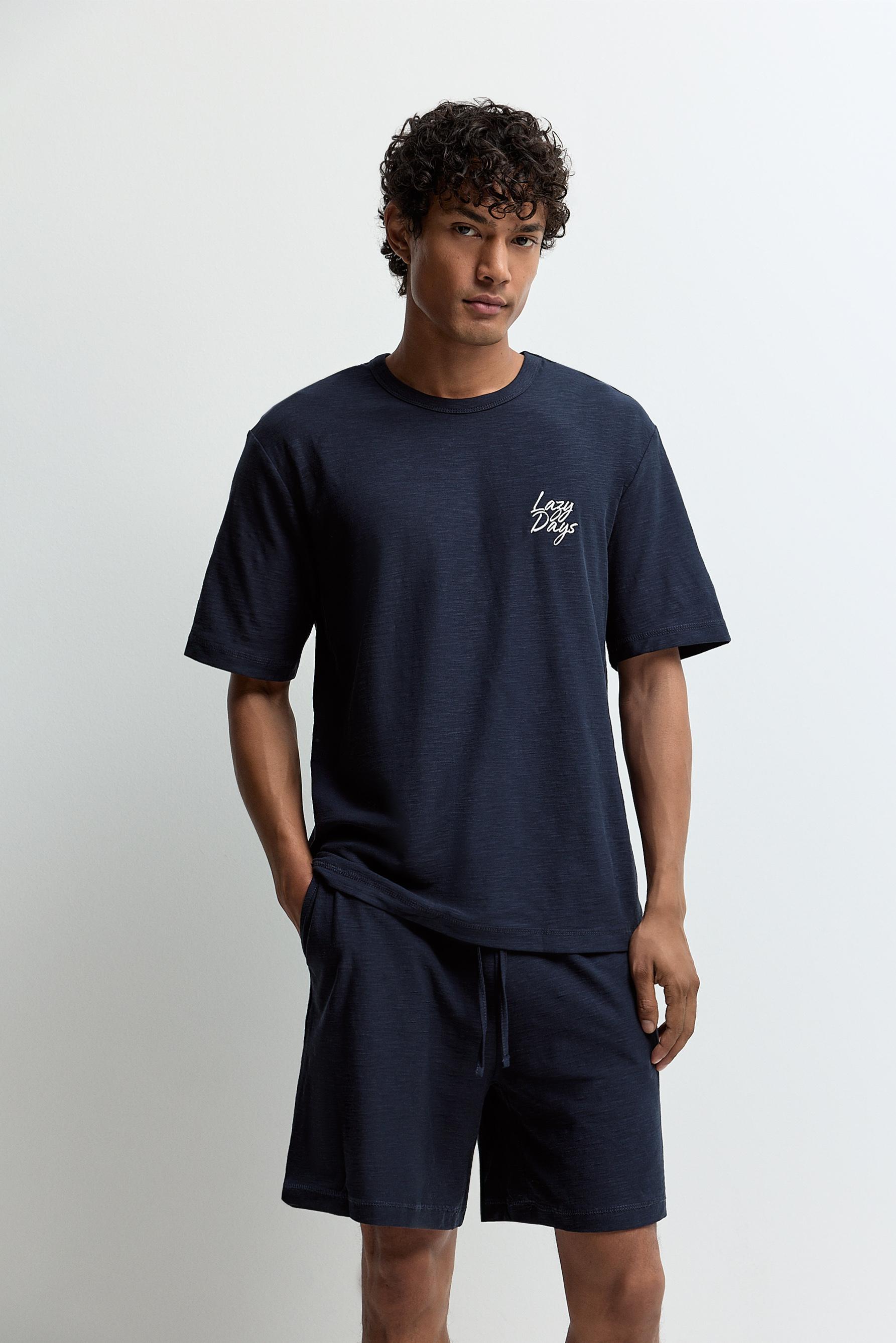 Embroidered short pyjamas — NAVY