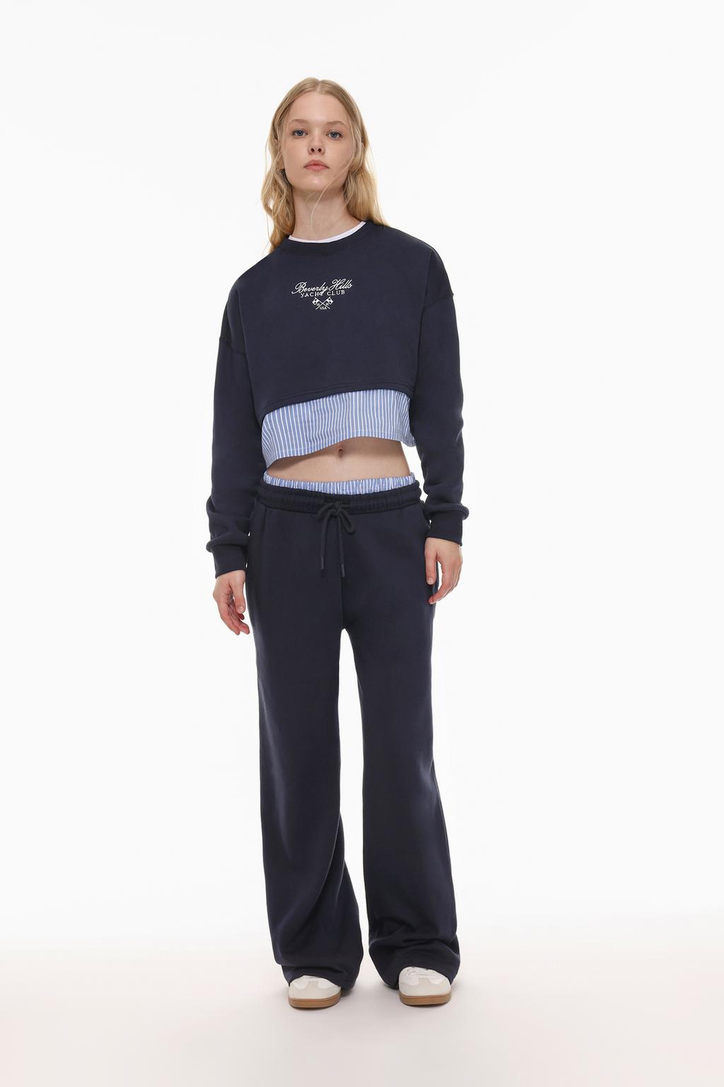 Plush jersey trousers with waistband detail