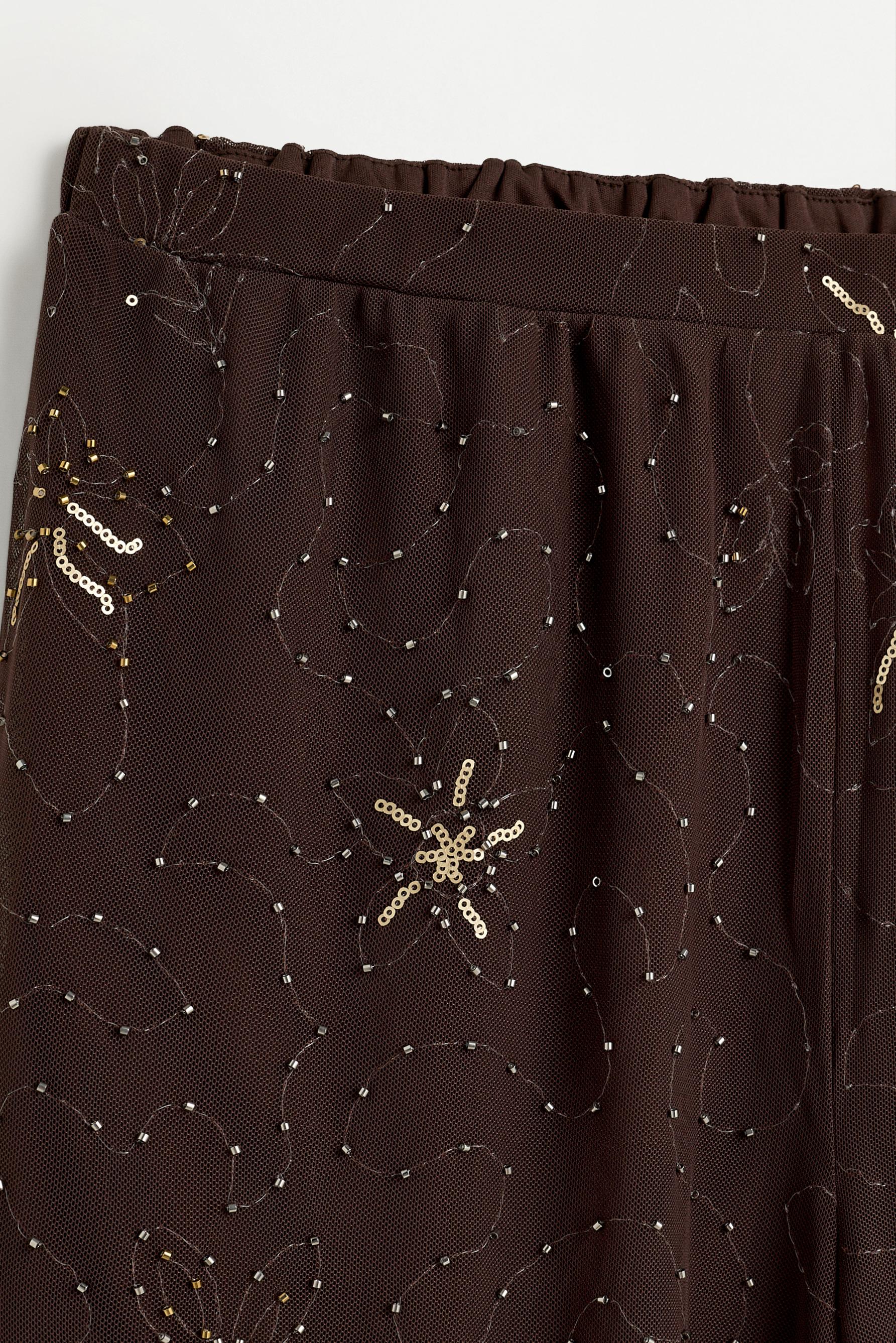 Rhinestone embroidered sarouel trousers — BROWN