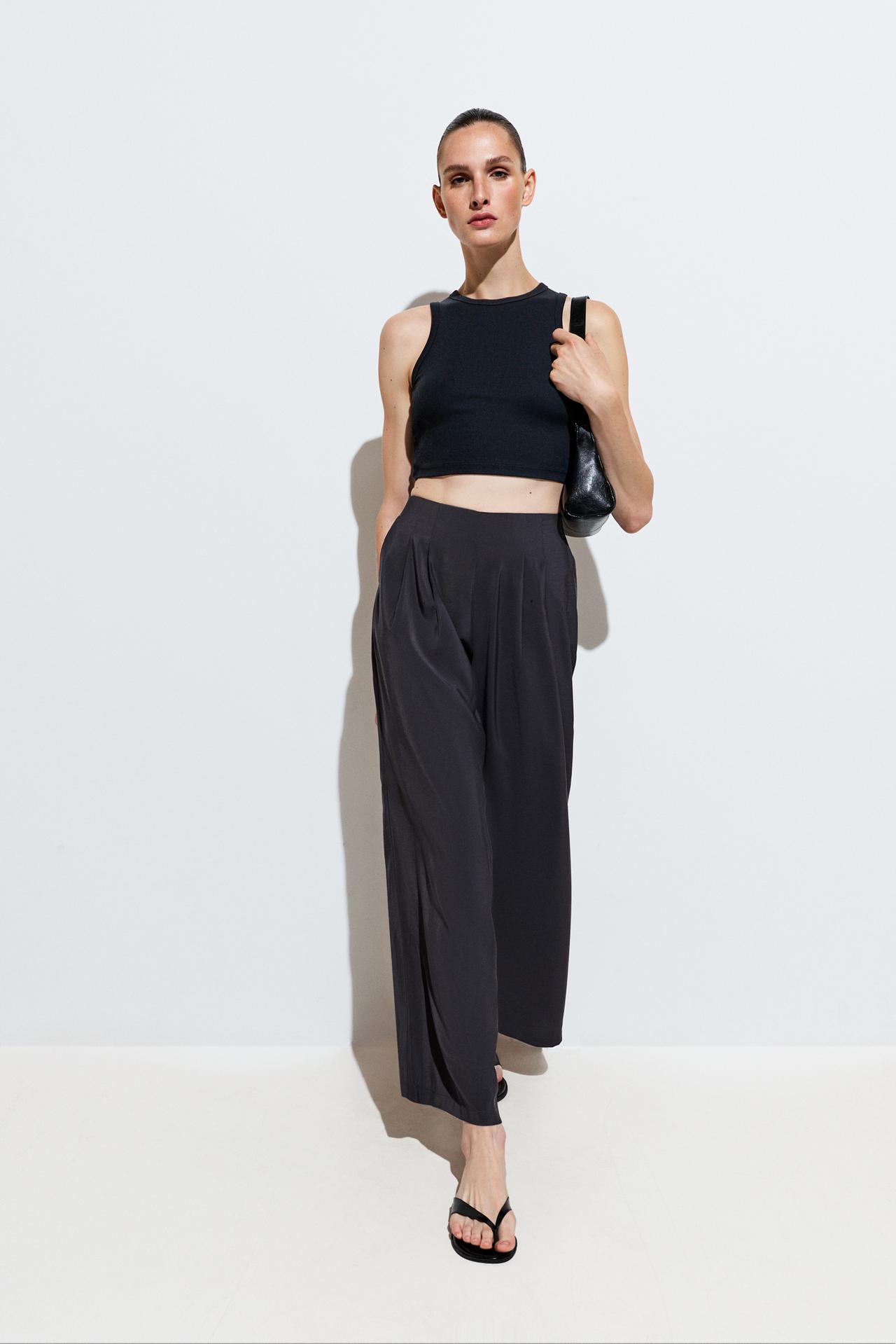 Pleated wide-leg trousers — ANTHRACITE GREY