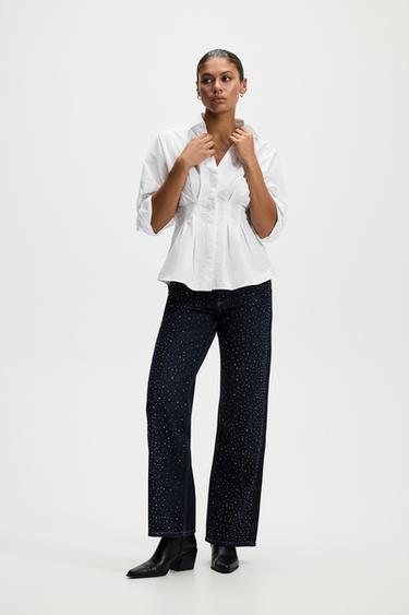 Wide-leg strass jeans — BLUE 1