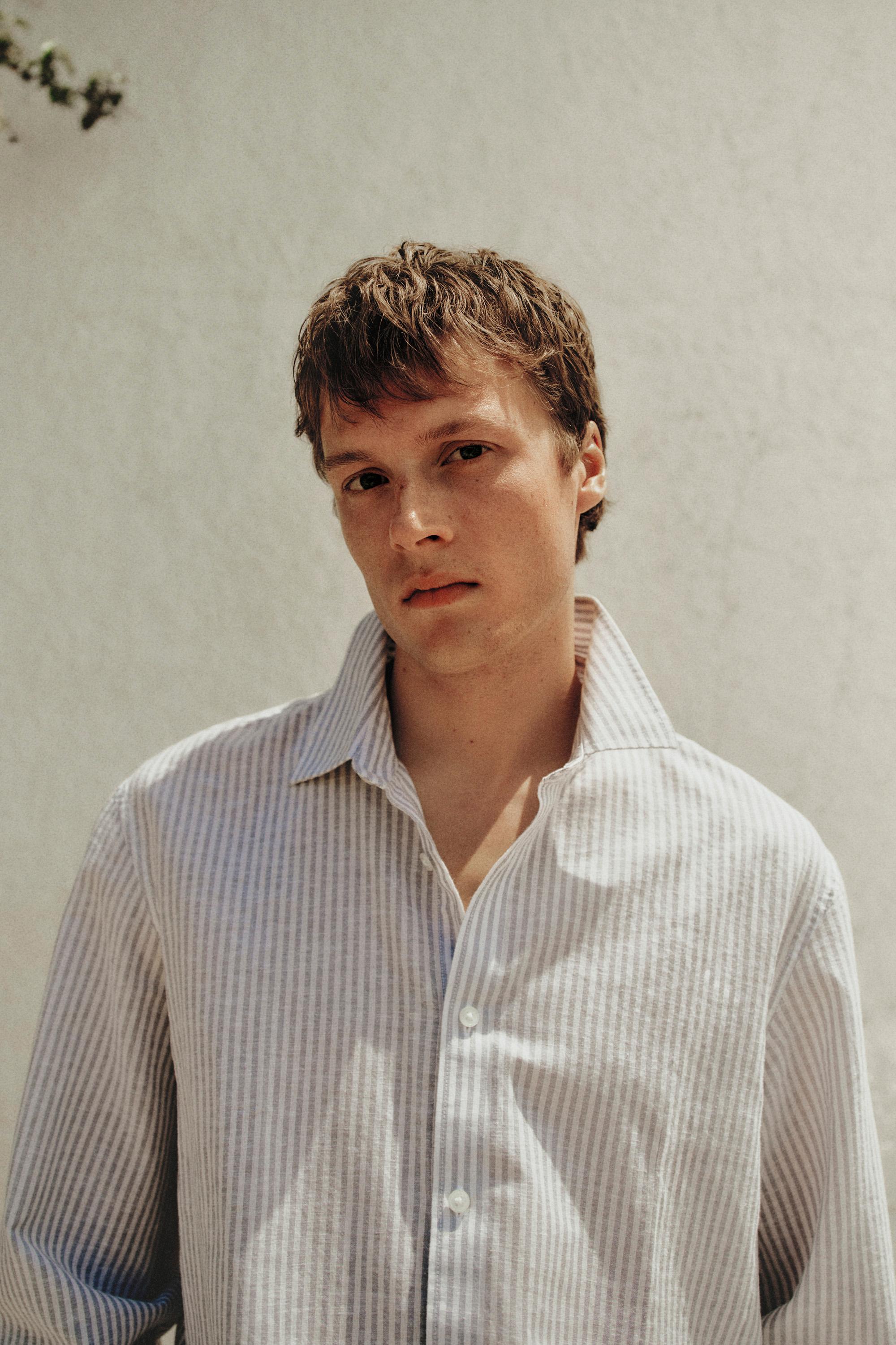 Cotton-linen striped shirt — SKY BLUE