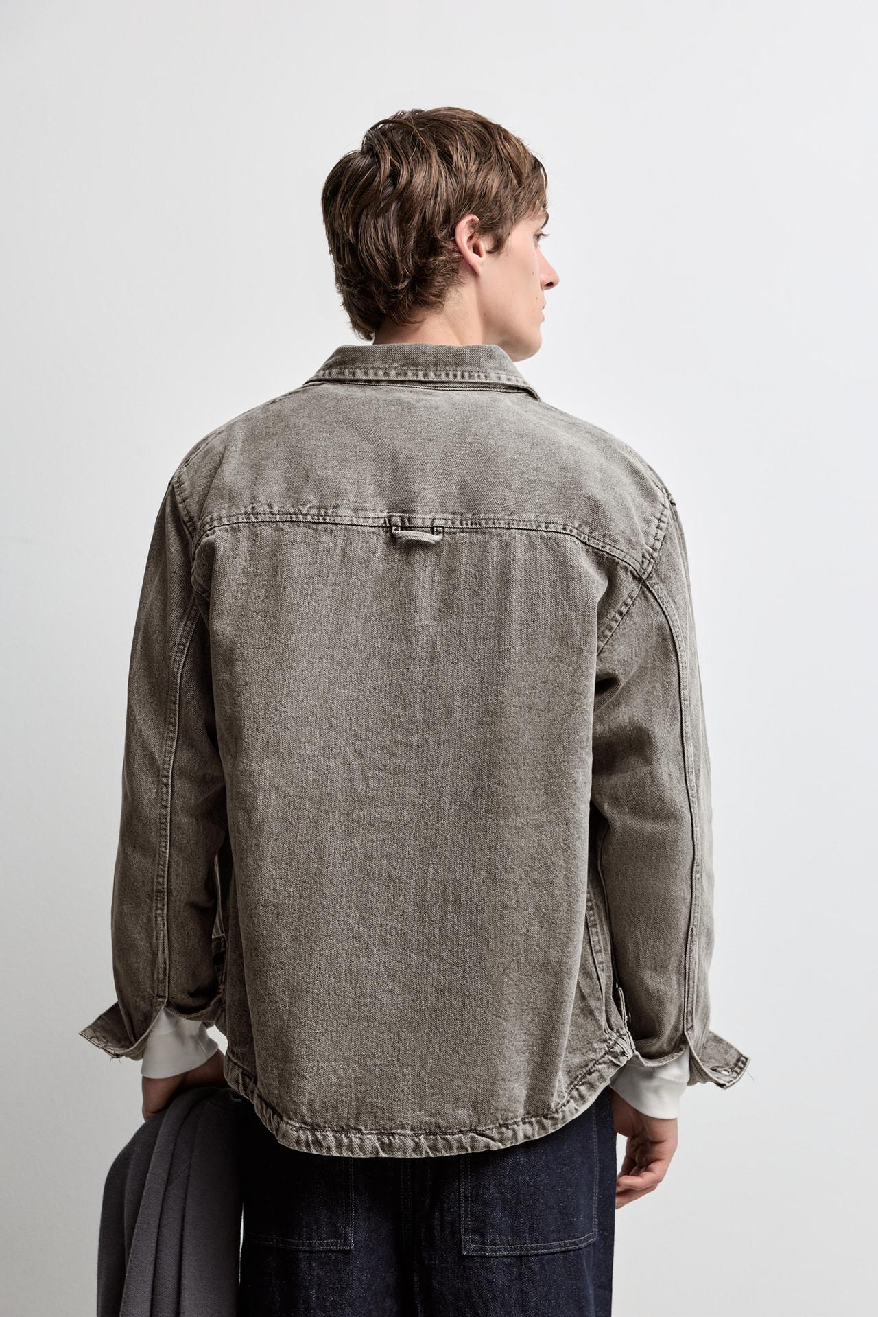 Denim overshirt with pocket — GREY