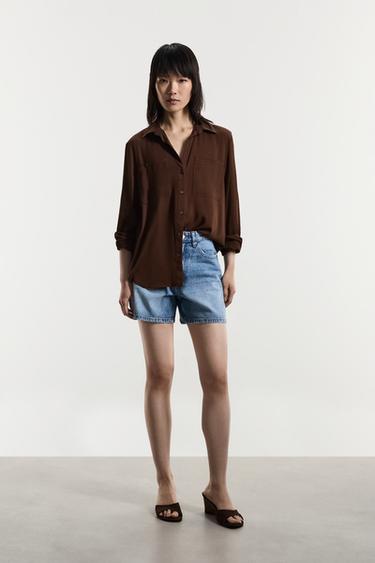 Flowy pocket shirt — PALE BROWN 2